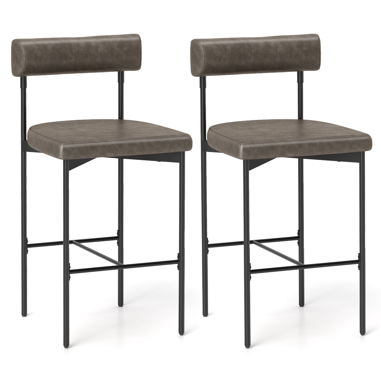 20 Inch Upholstered Bar Stools Set of 2 Counter Height Bar Chairs with  Backrest-Brown