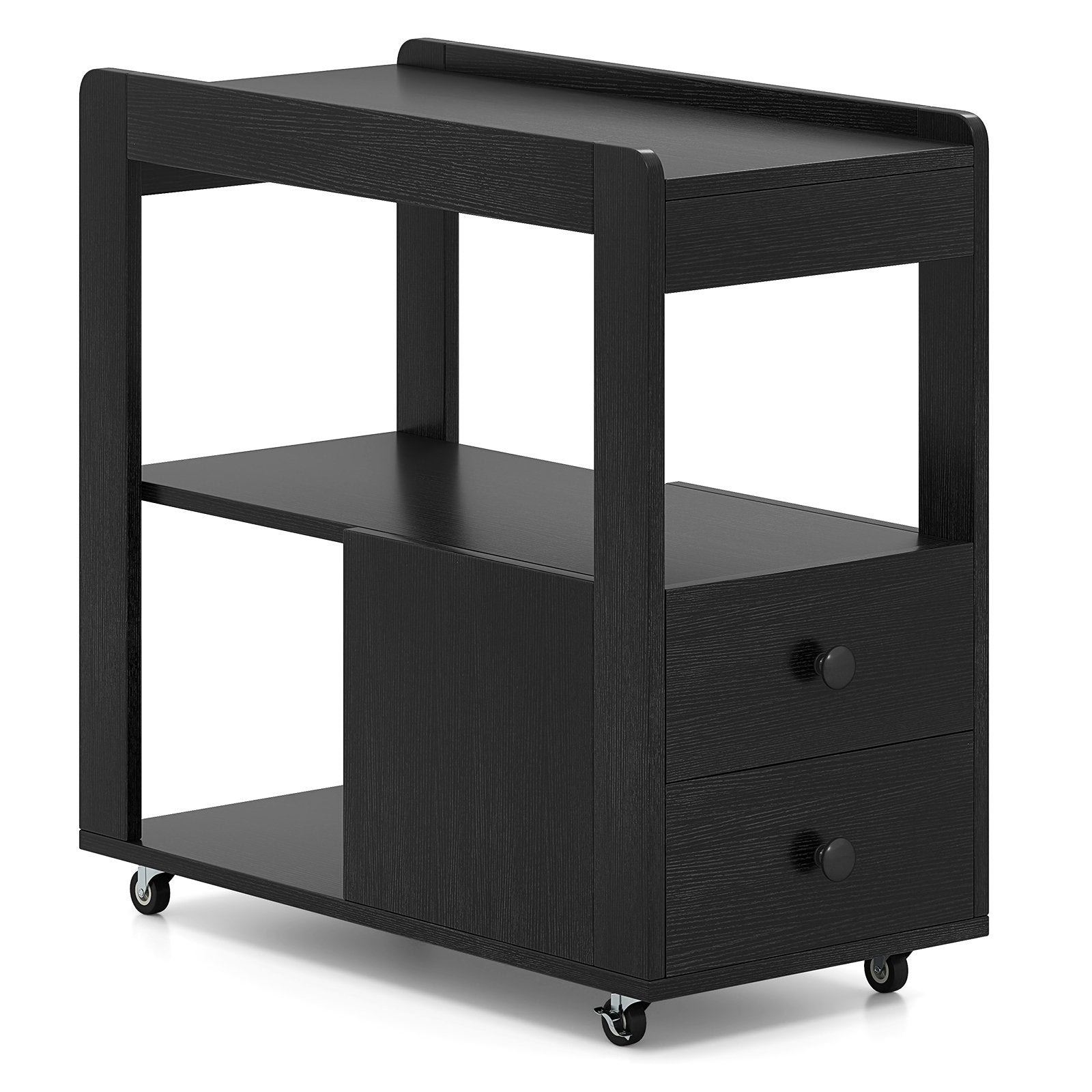 2-Drawer Sofa Side Table with Shelves for Living Room-Black