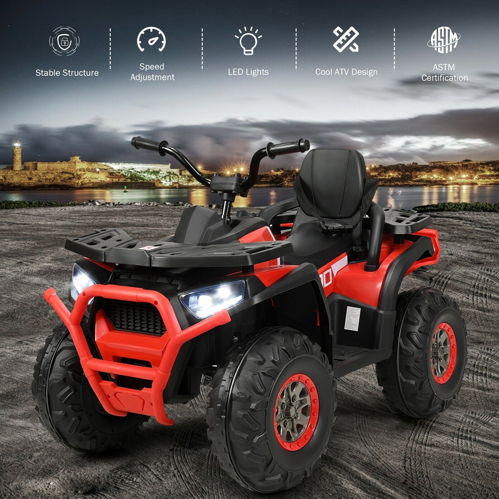 12 V Kids Electric 4-Wheeler ATV Quad with MP3 and LED Lights-Black