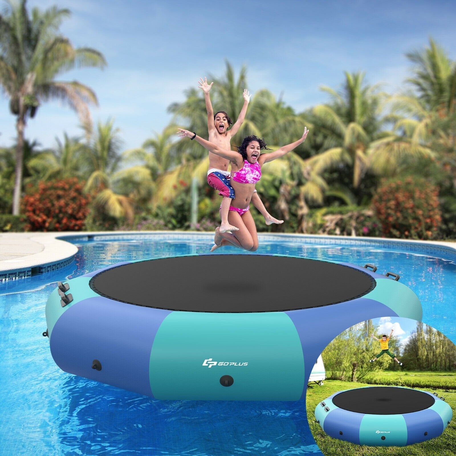 10 Feet Inflatable Splash Padded Water Bouncer Trampoline-Blue