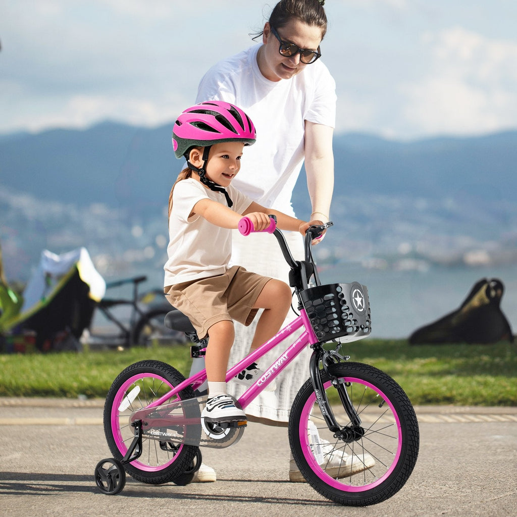 18 Inch Kids Bike Adjustable Bicycle with Front Basket for Children Aged 4-8 Years Old