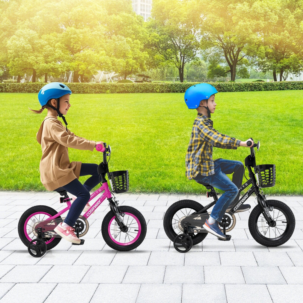 18 Inch Kids Bike Adjustable Bicycle with Front Basket for Children Aged 4-8 Years Old