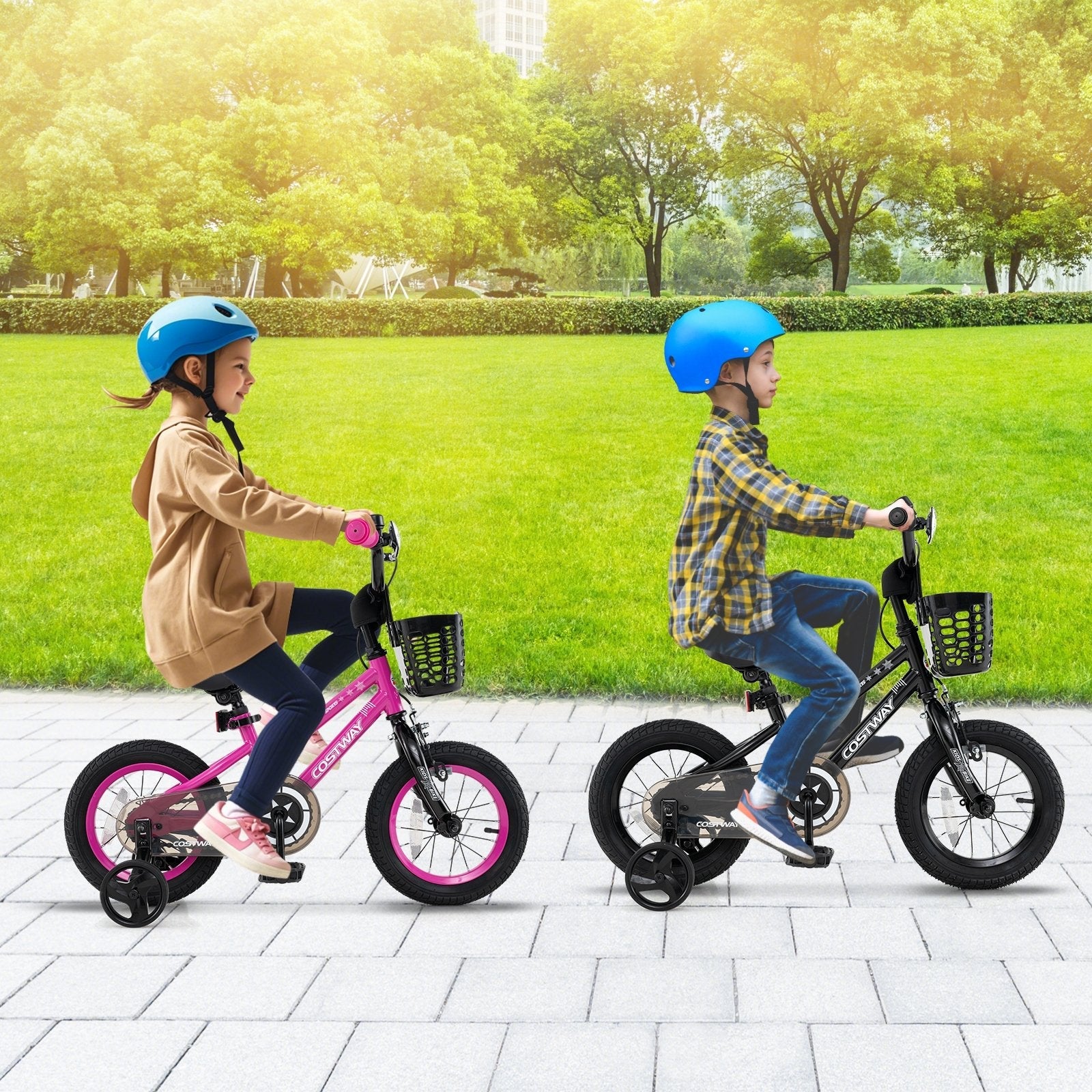 18 Inch Kids Bike Adjustable Bicycle with Front Basket for Children Aged 4-8 Years Old