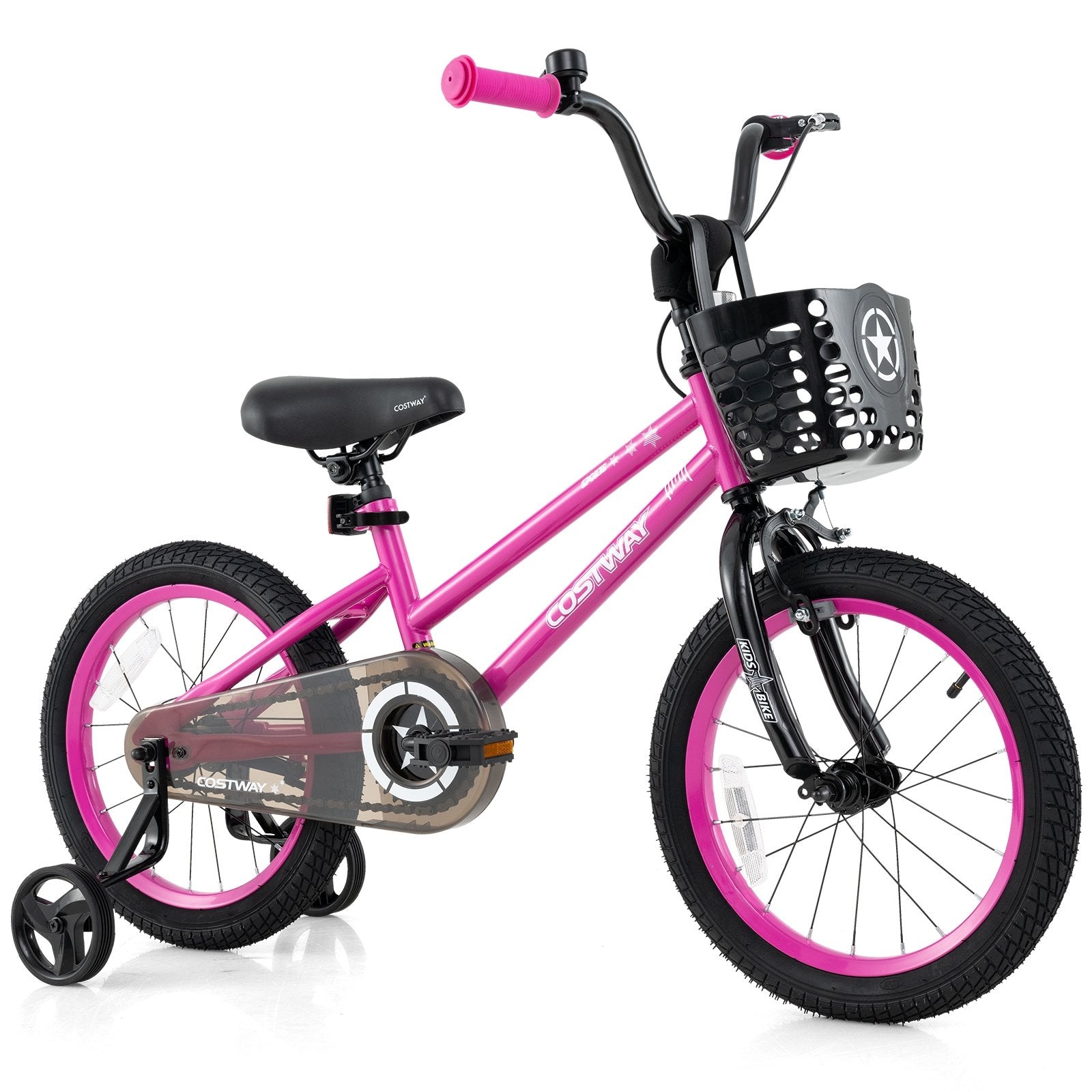 18 Inch Kids Bike Adjustable Bicycle with Front Basket for Children Aged 4-8 Years Old