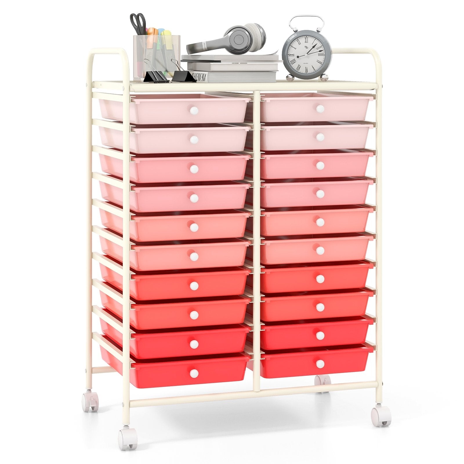 20 Drawers Rolling Storage Cart Studio Organizer-Beige