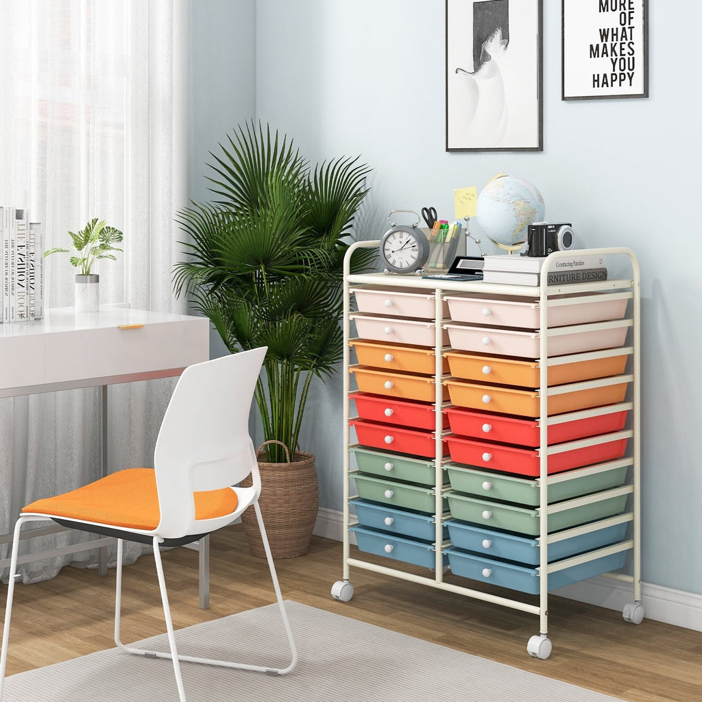 20 Drawers Rolling Storage Cart Studio Organizer-Beige