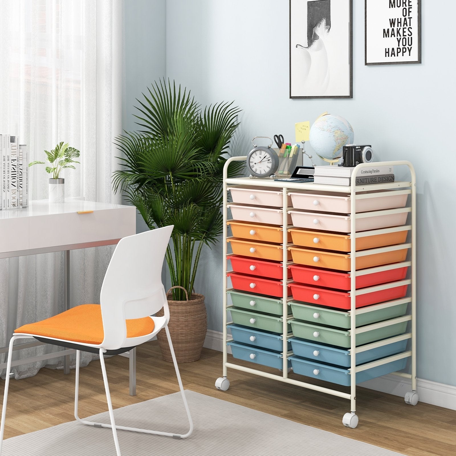 20 Drawers Rolling Storage Cart Studio Organizer-Beige