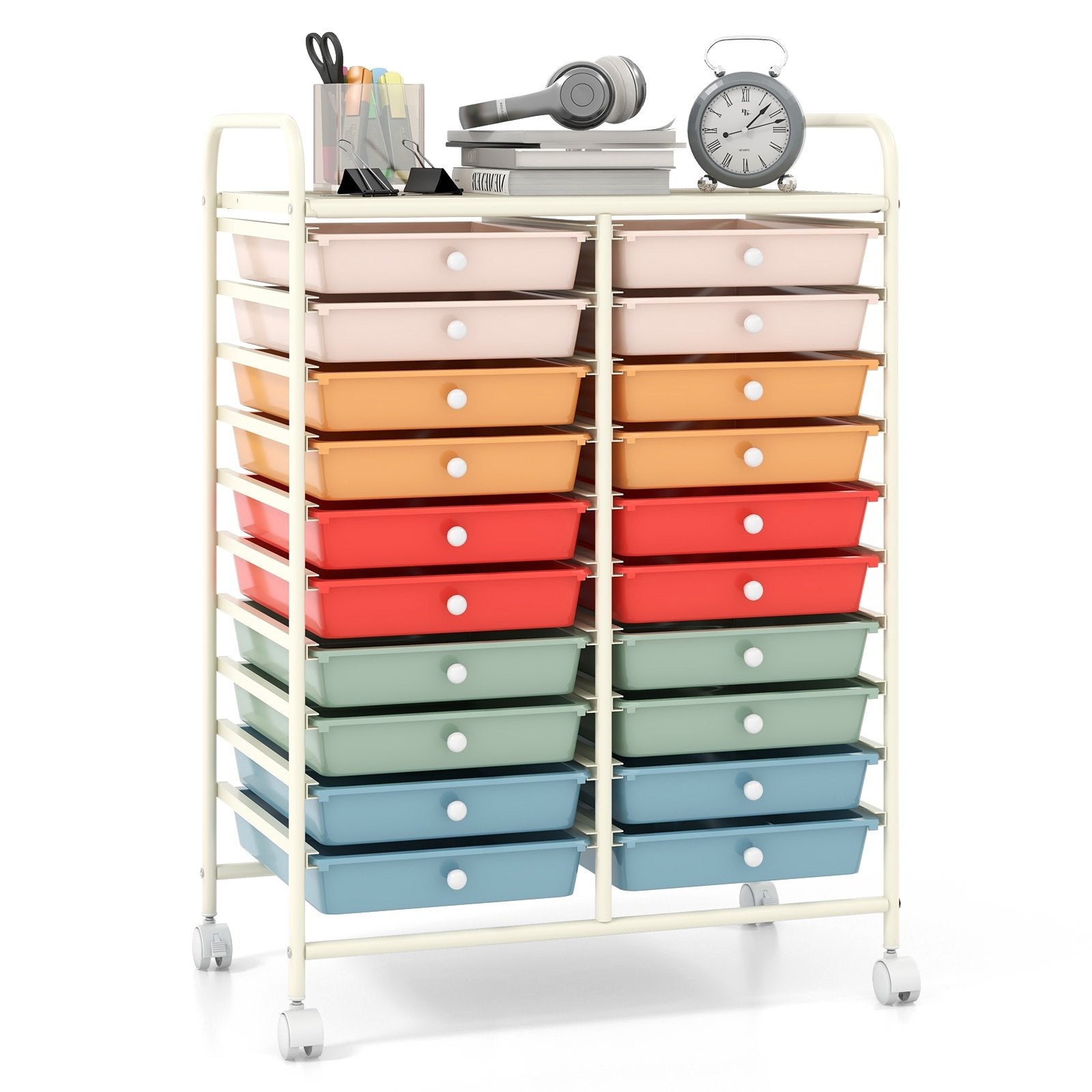 20 Drawers Rolling Storage Cart Studio Organizer-Beige