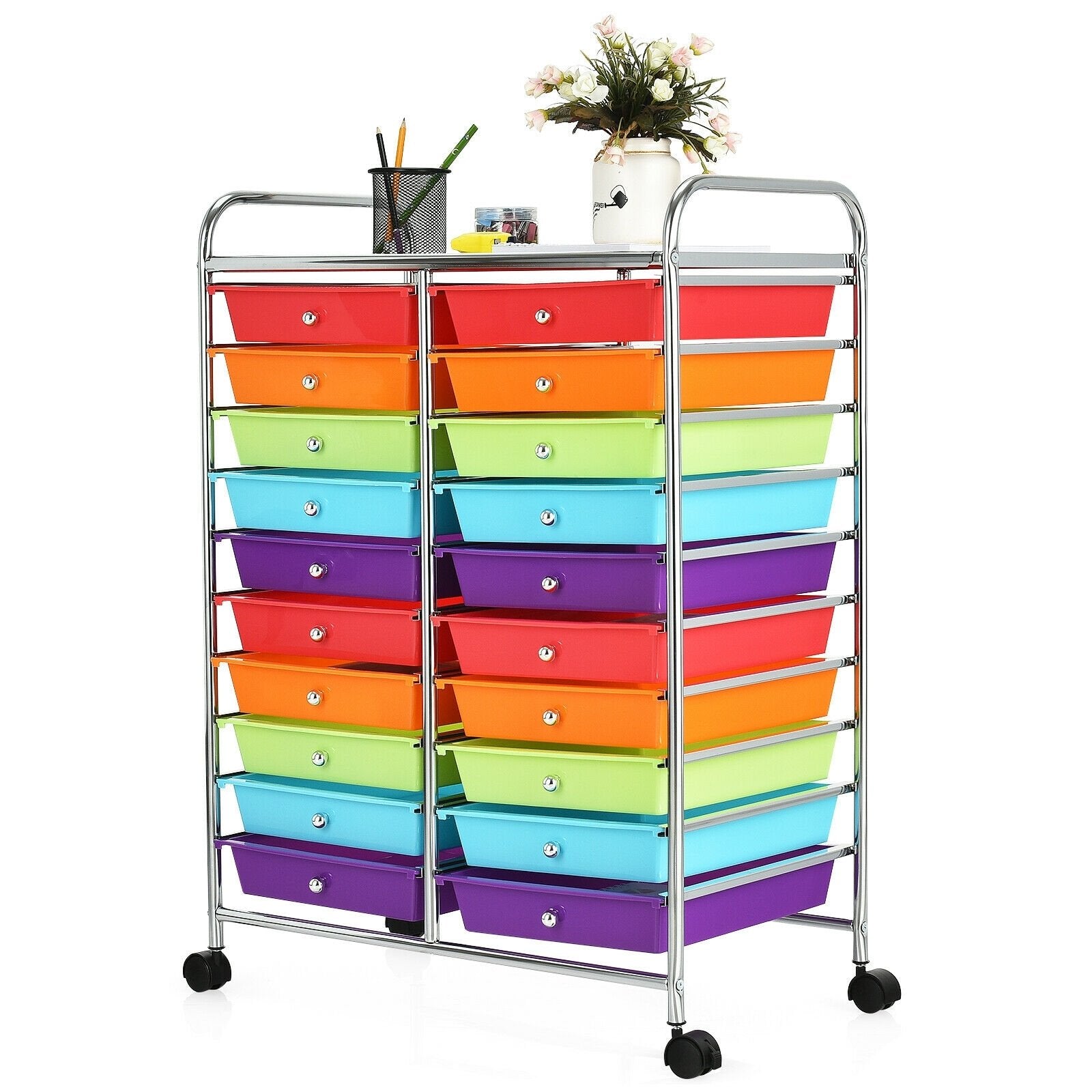 20 Drawers Rolling Storage Cart Studio Organizer-Beige
