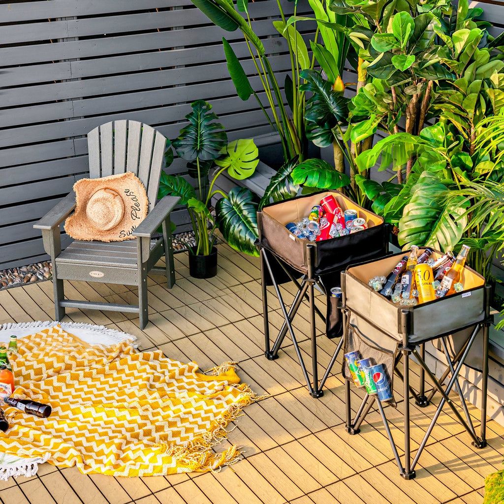 2 Pieces Folding Camping Tables with Large Capacity Storage Sink for Picnic-Black