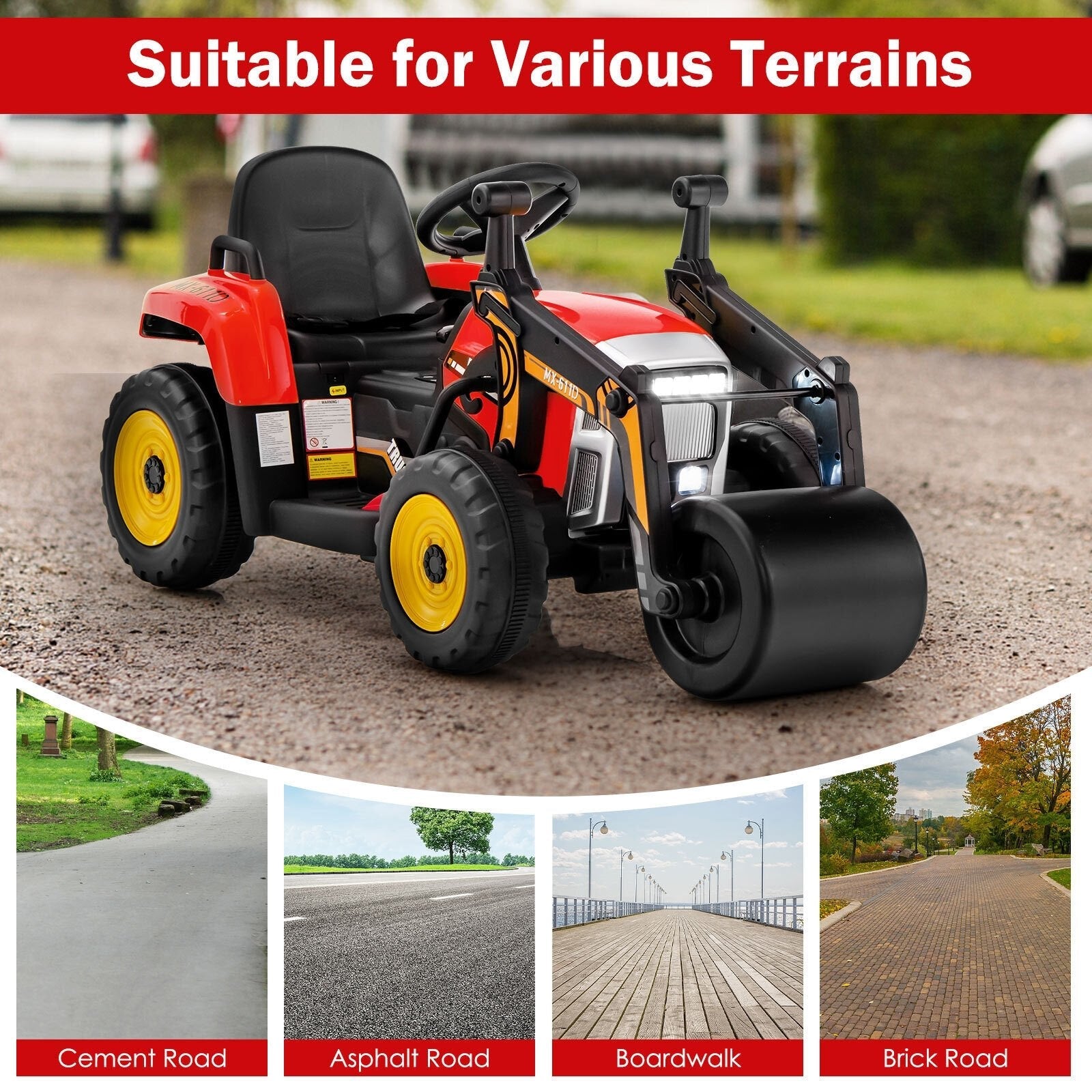 12V Kids Ride on Road Roller with 2.4G Remote Control-Blue