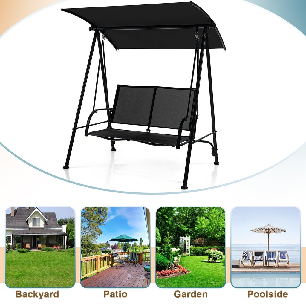 2-Seat Outdoor Canopy Swing with Comfortable Fabric Seat and Heavy-duty Metal Frame-Beige