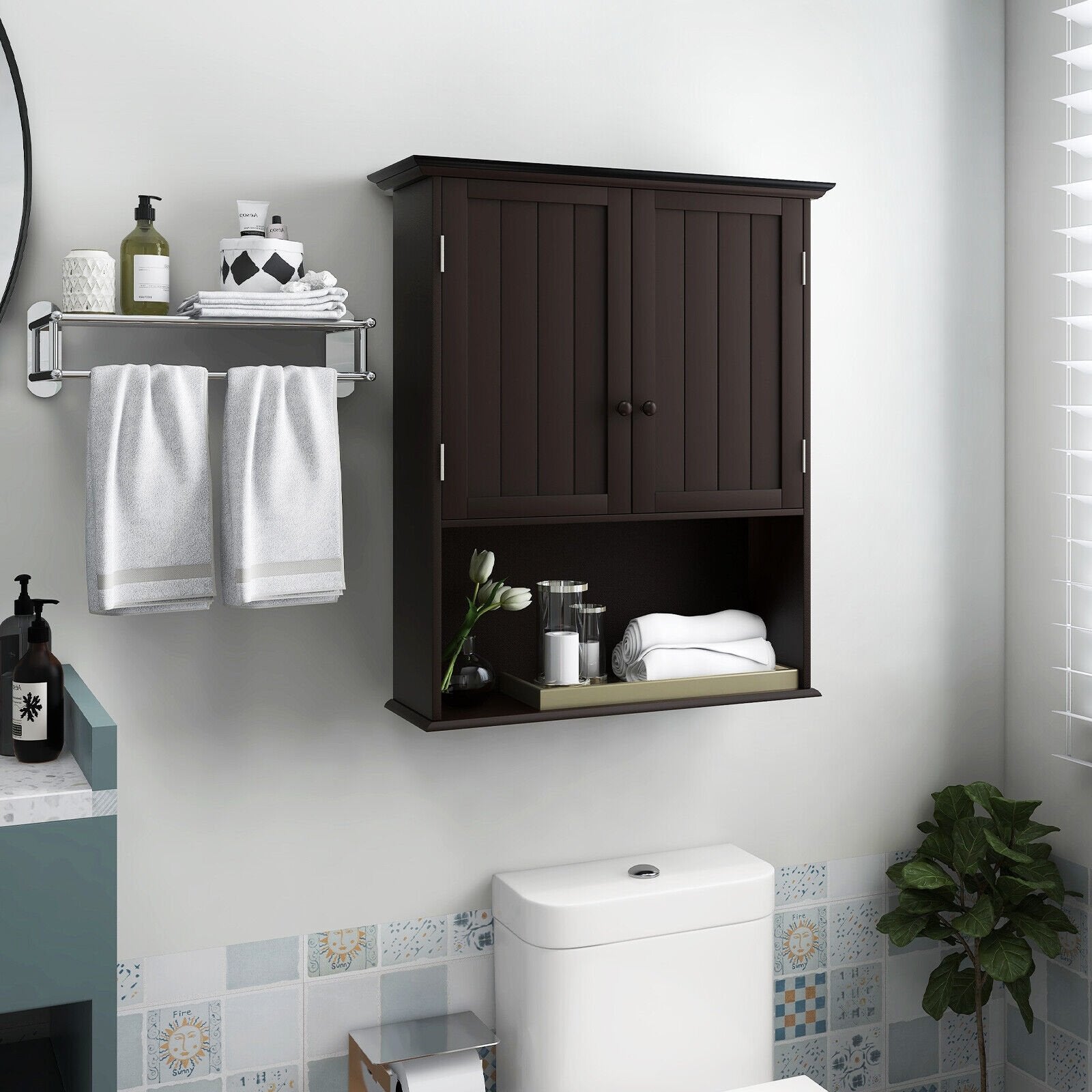 2-Door Wall Mount Bathroom Storage Cabinet with Open Shelf-Black