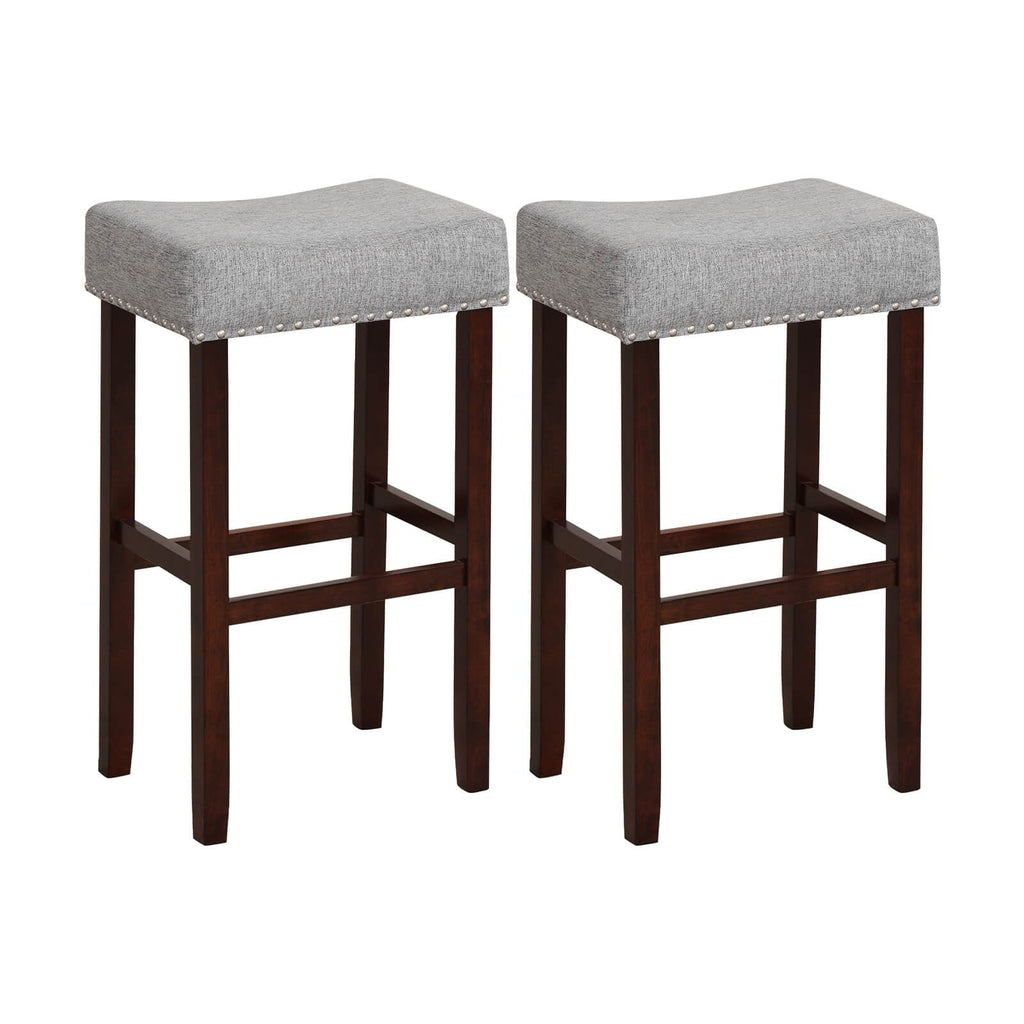 2 Set of 29 Inch Height Upholstered Bar Stool with Solid Rubber Wood Legs and Footrest-Beige