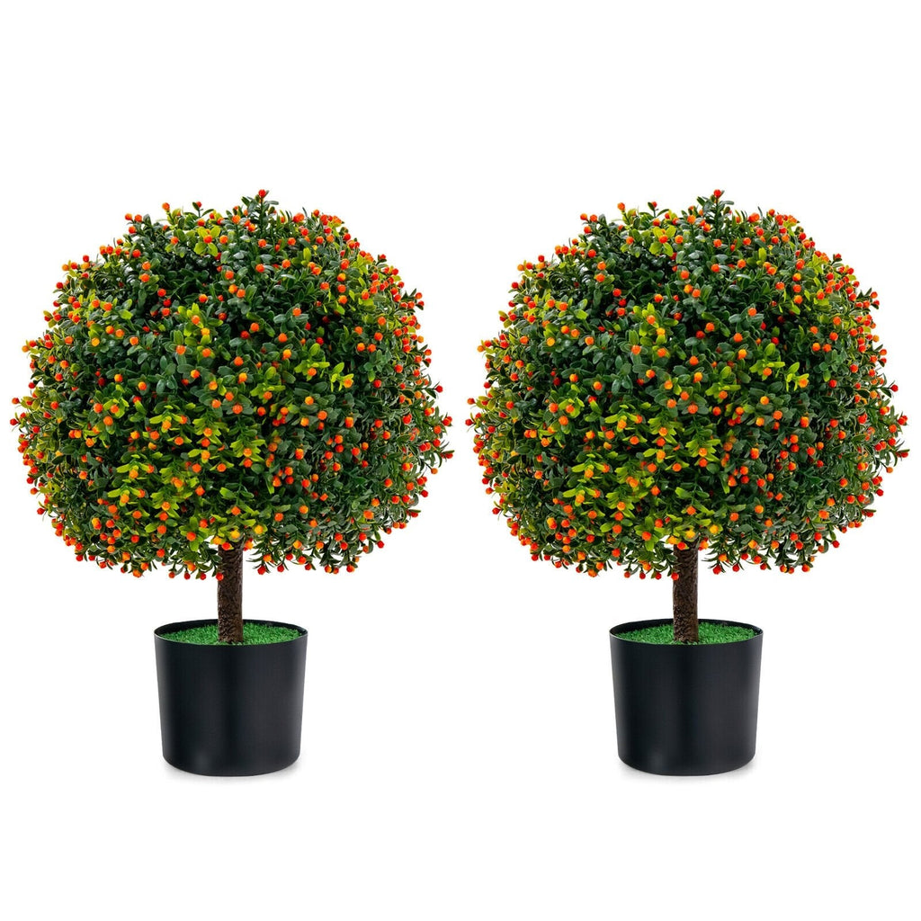 2-Pack Artificial Boxwood Topiary Ball Tree with Orange Fruit