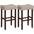2 Set of 29 Inch Height Upholstered Bar Stool with Solid Rubber Wood Legs and Footrest-Beige