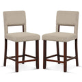 2 Piece Bar Chair Set with Hollowed Back and Rubber Wood Legs-Beige