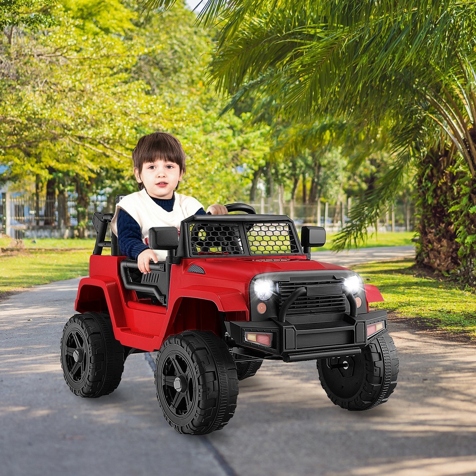 12V Kids Ride On Truck with Remote Control and Headlights-Black