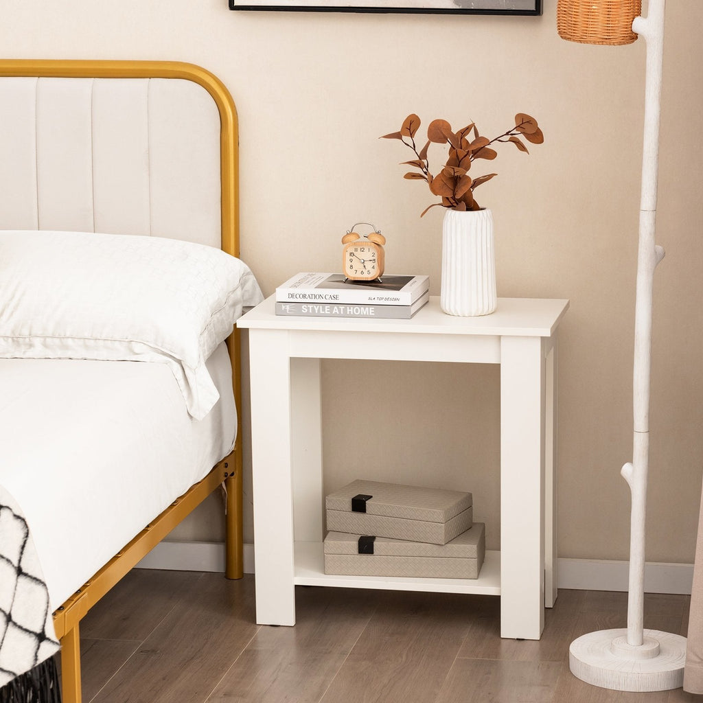 2-Tier Modern Compact End Table with Storage Shelf-Brown