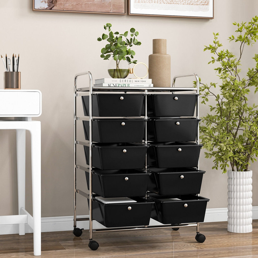 10-Drawer Rolling Storage Cart-Beige & Gray