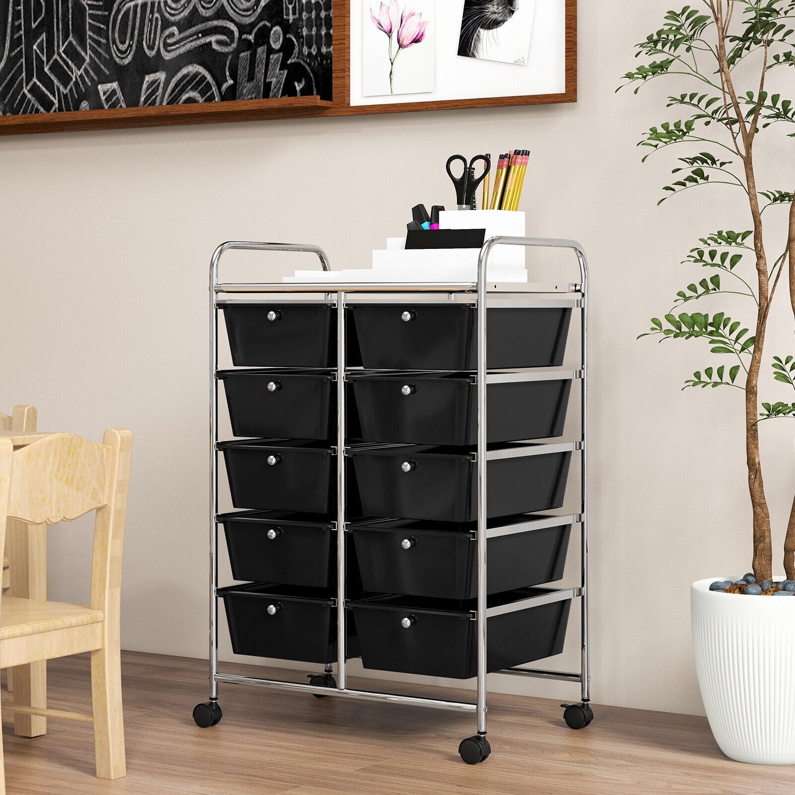 10-Drawer Rolling Storage Cart-Beige & Gray