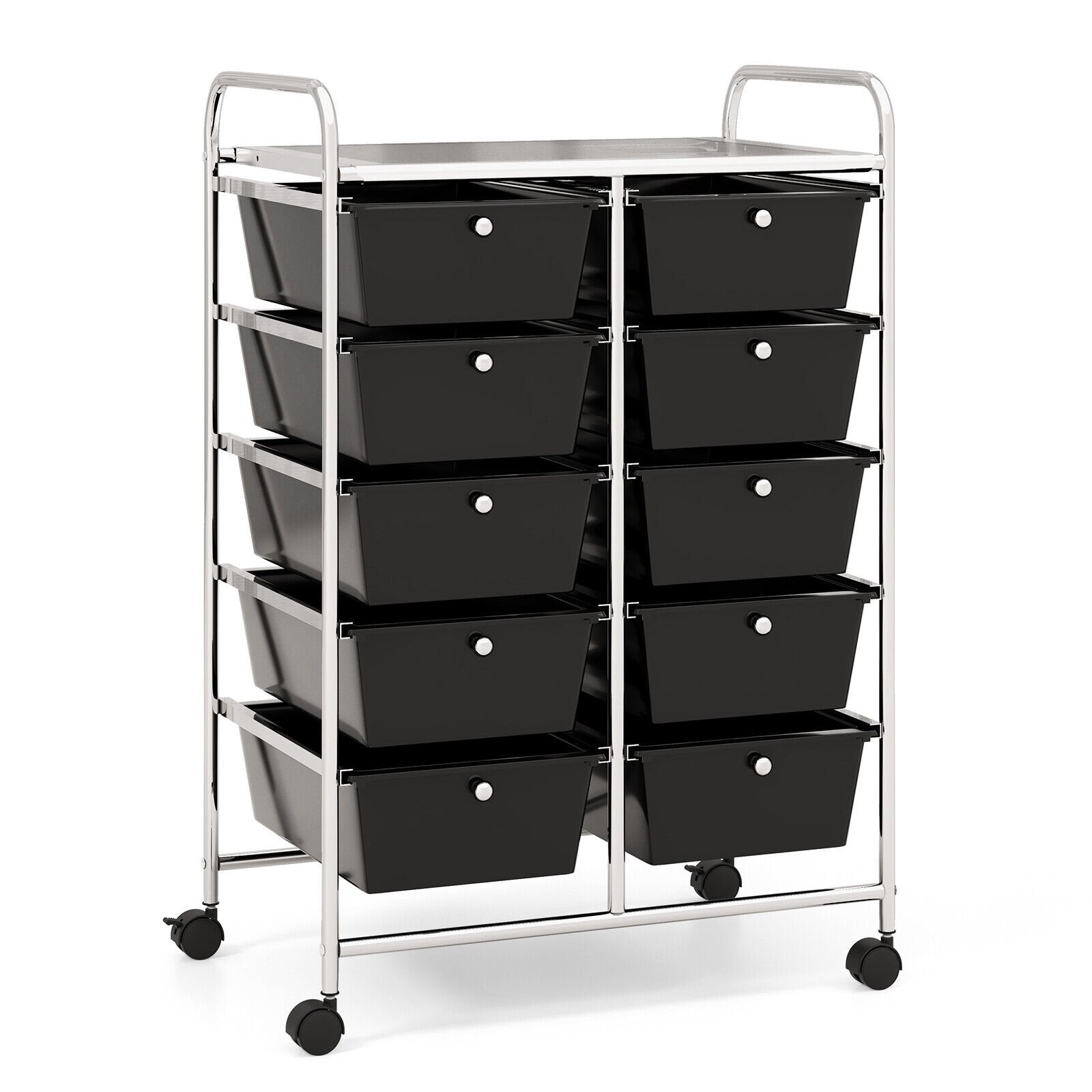 10-Drawer Rolling Storage Cart-Beige & Gray