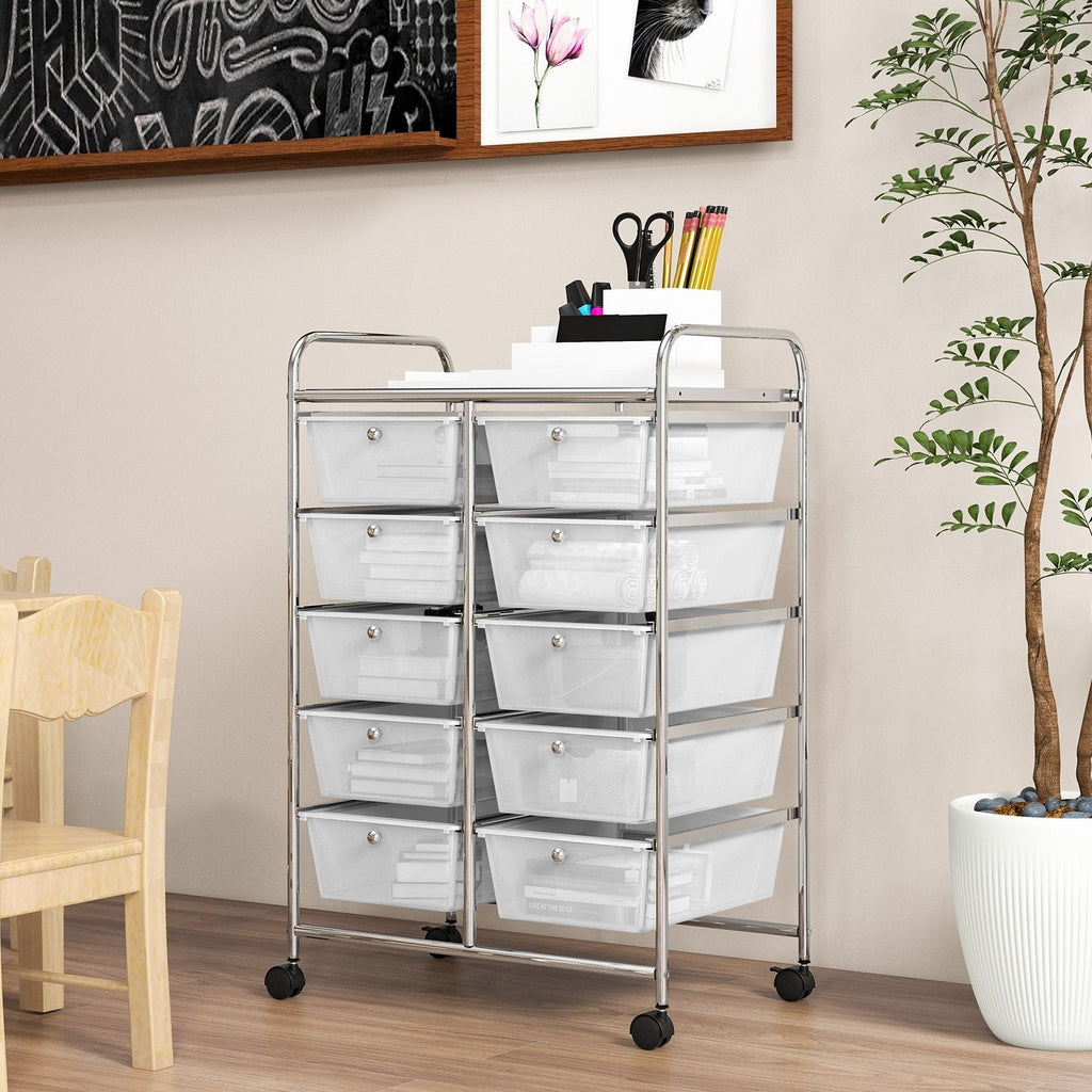 10-Drawer Rolling Storage Cart-Beige & Gray