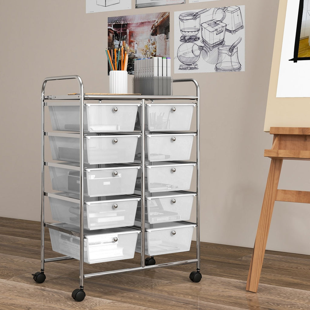 10-Drawer Rolling Storage Cart-Beige & Gray