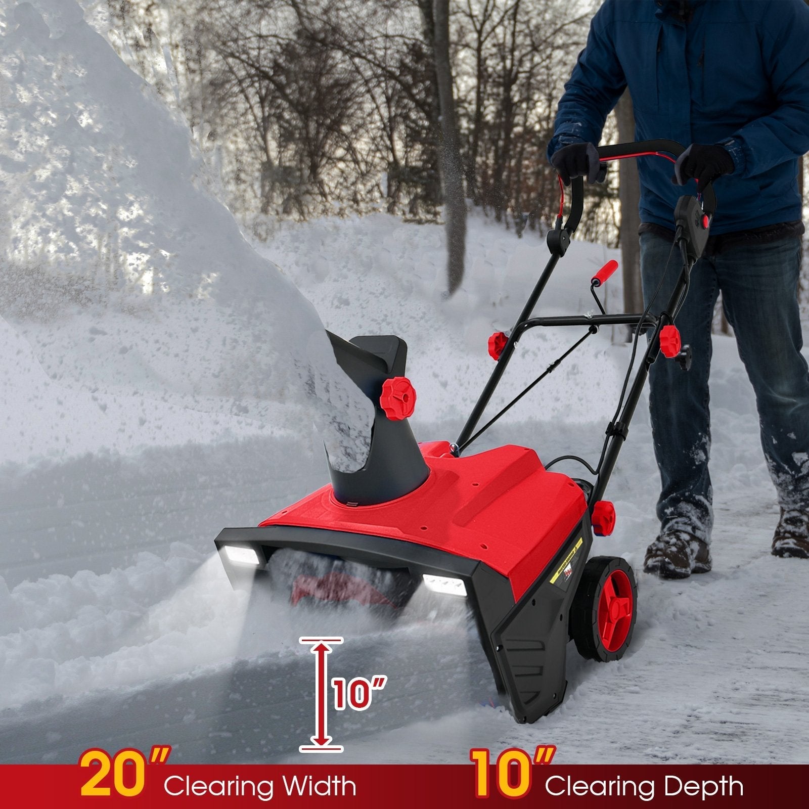20 Inch 120V 15Amp Electric Snow Thrower  with 180° Rotatable Chute-Blue