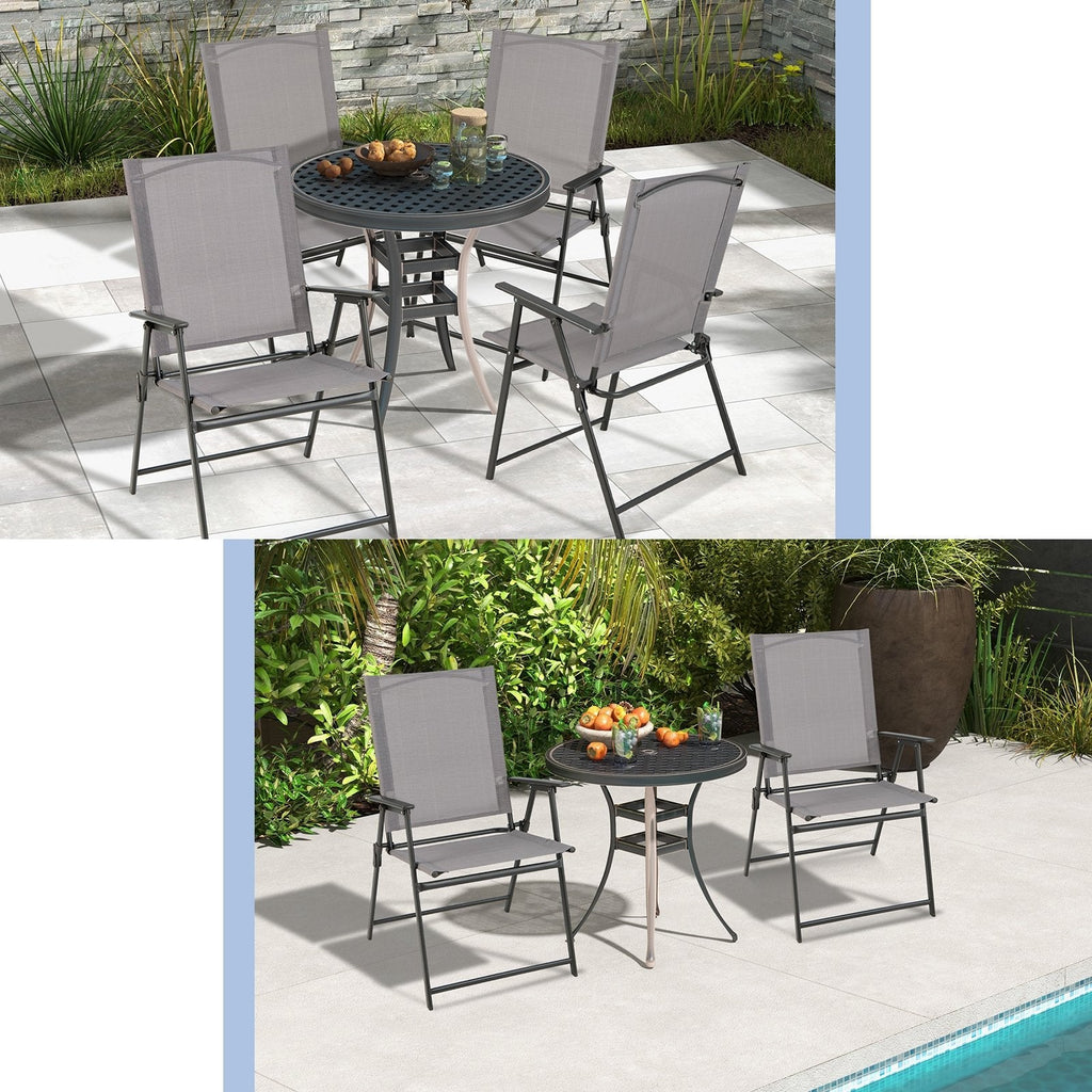 2 Pieces Patio Folding Chairs with Armrests for Deck Garden Yard-Black & Gray