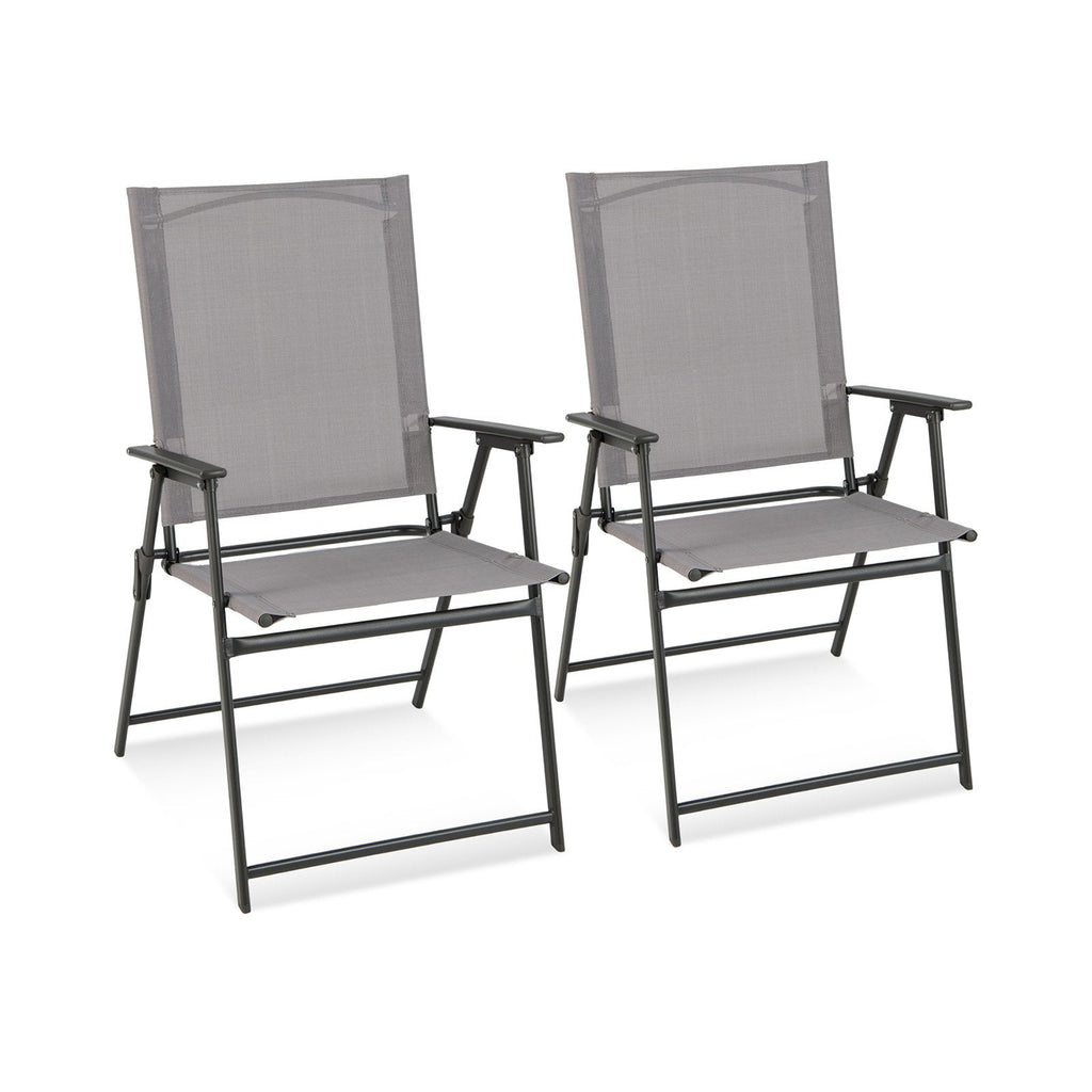 2 Pieces Patio Folding Chairs with Armrests for Deck Garden Yard-Black & Gray