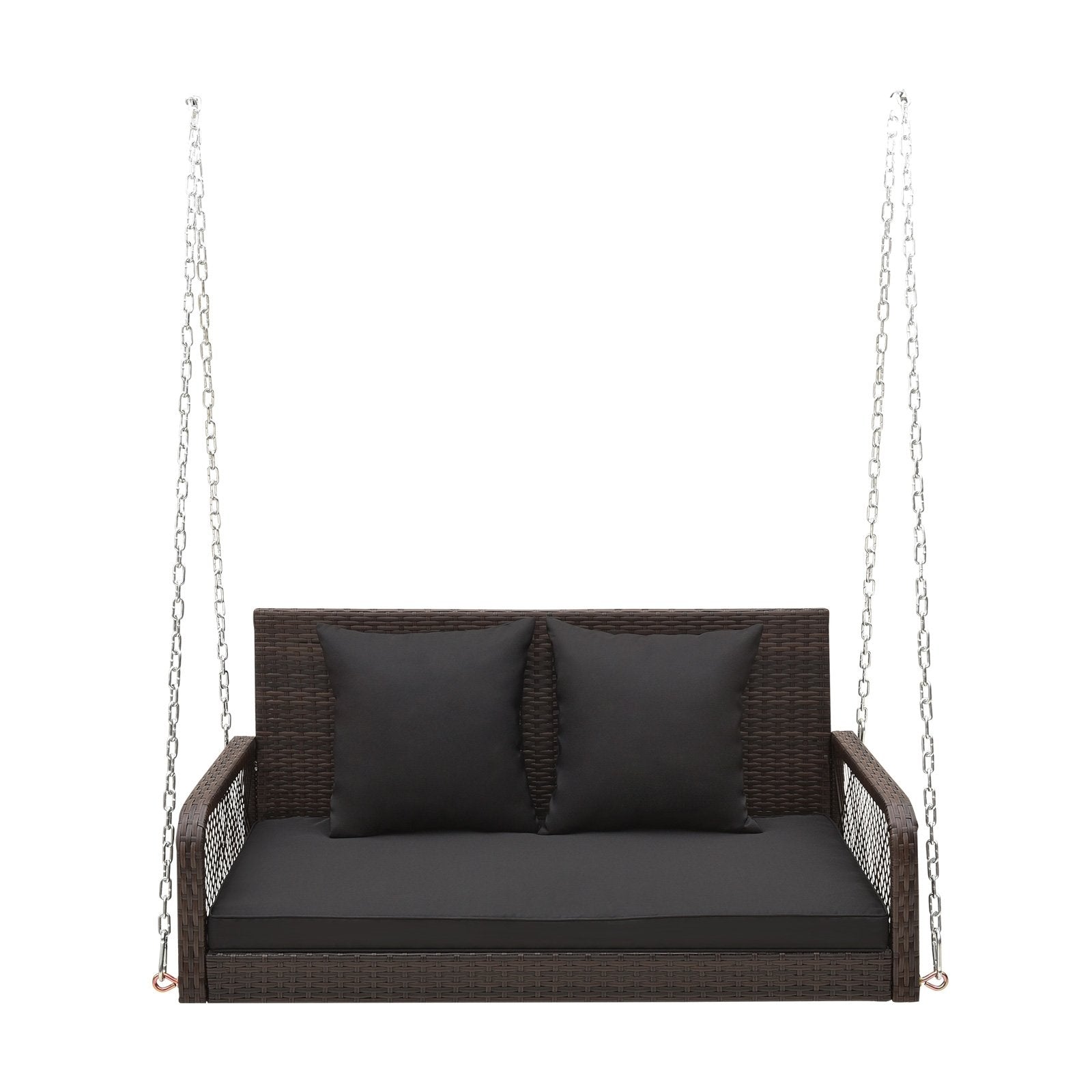 2-Person Outdoor Wicker Porch Swing with Seat and Back Cushions-Beige