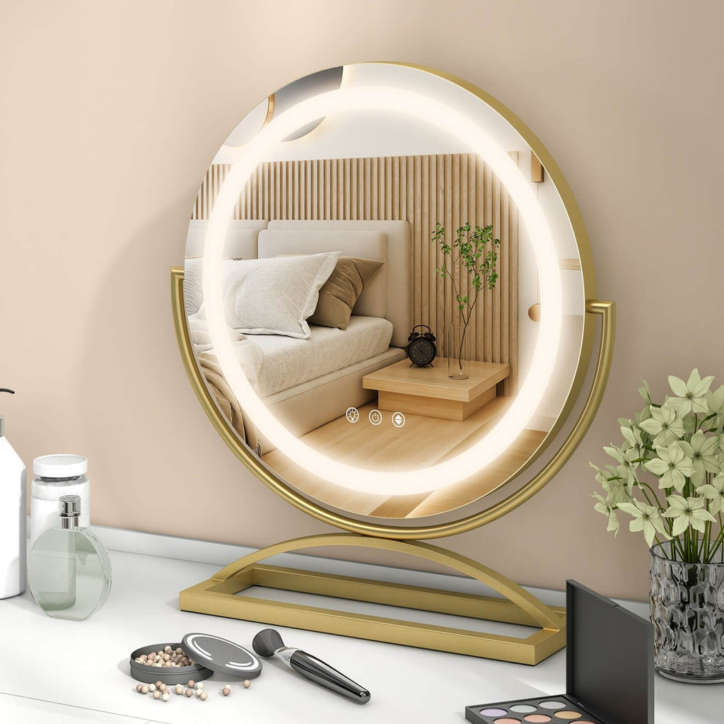 16 Inch Round Makeup Vanity Mirror with 3 Color Dimmable LED Lighting-Black