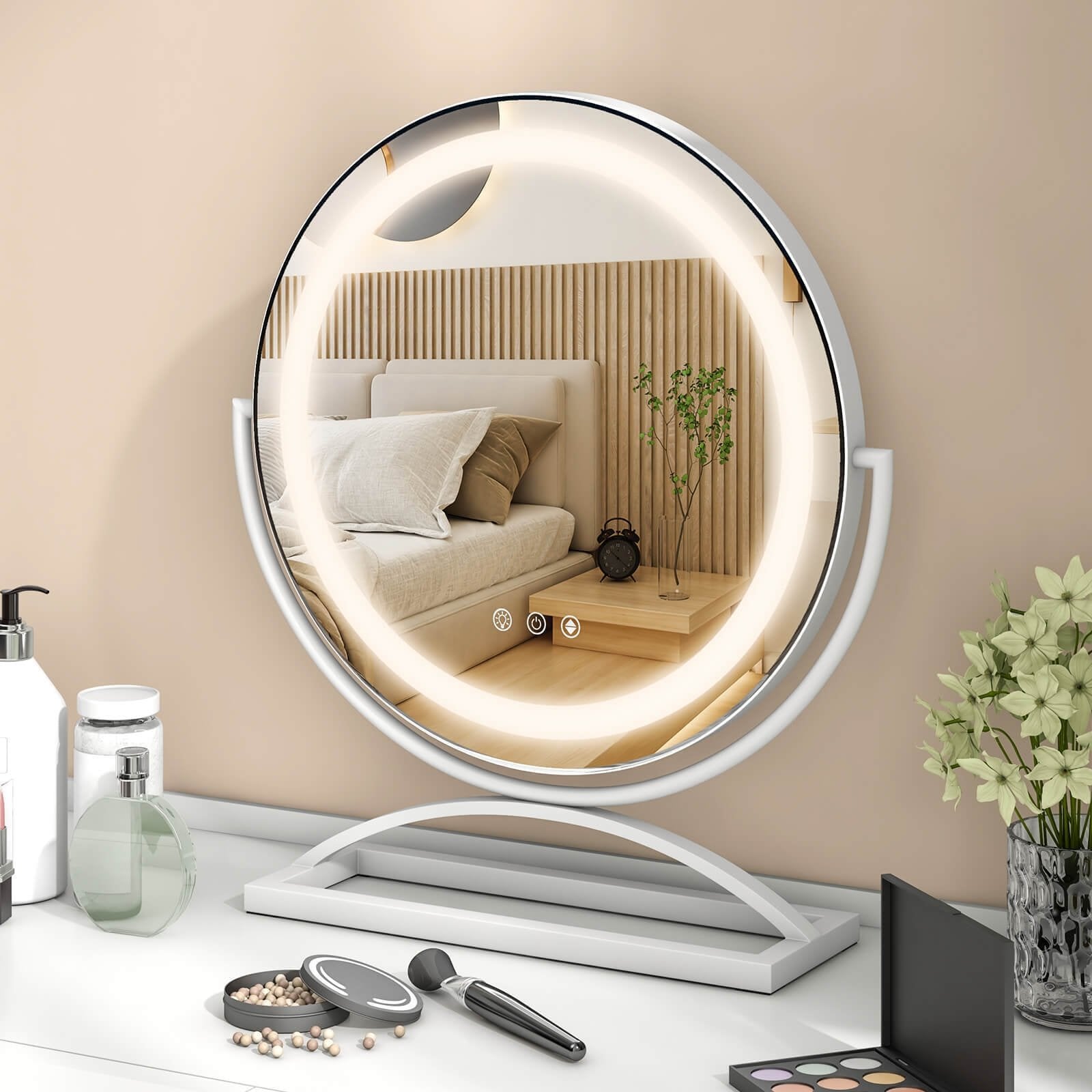 16 Inch Round Makeup Vanity Mirror with 3 Color Dimmable LED Lighting-Black