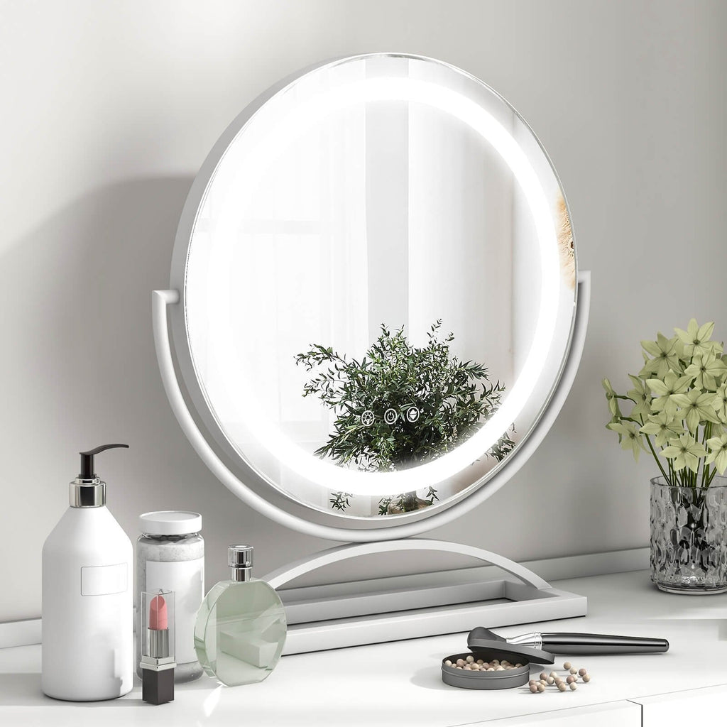 16 Inch Round Makeup Vanity Mirror with 3 Color Dimmable LED Lighting-Black