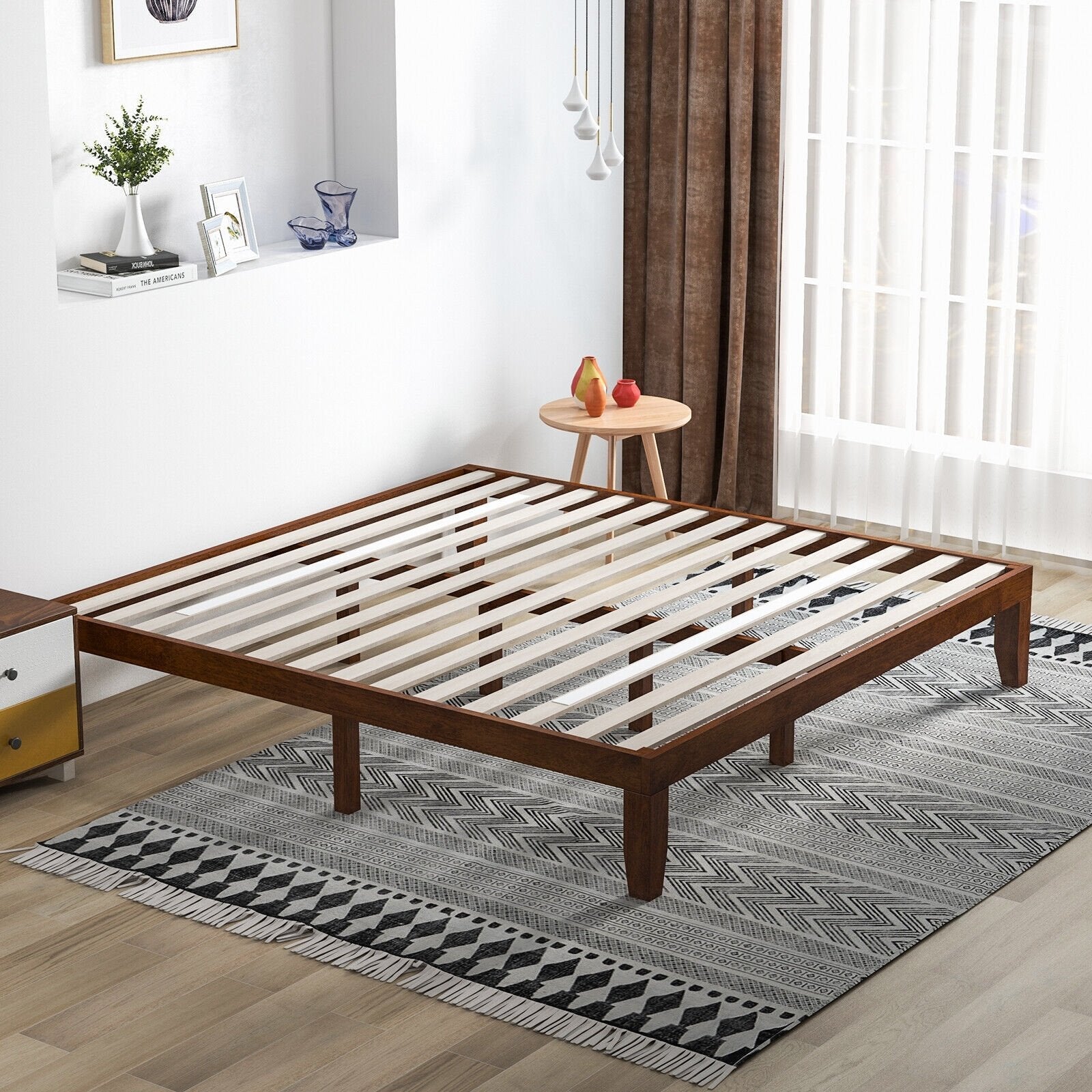 14 Inch King Size Wood Platform Bed Frame-Brown