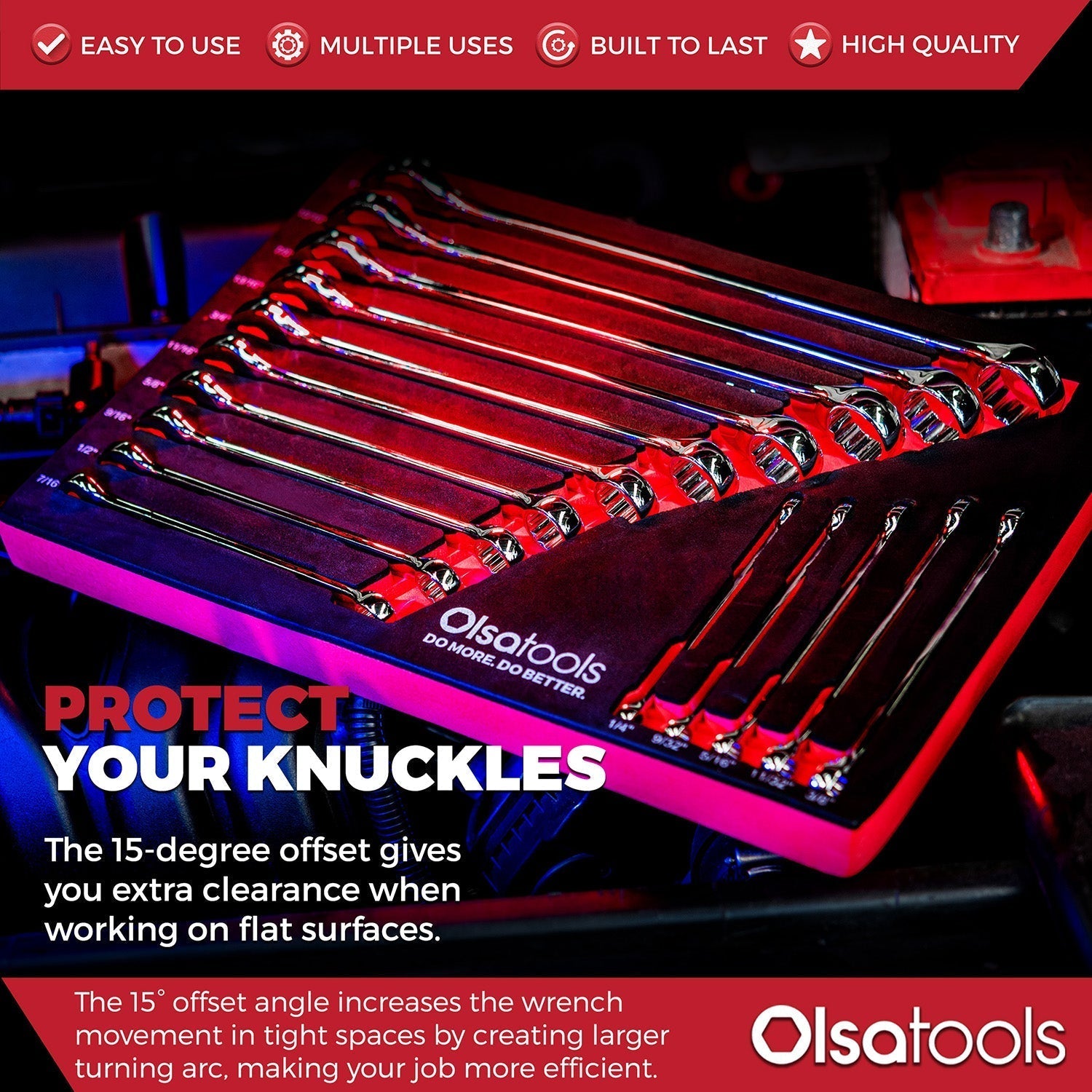 15 Pc Combination Wrench Set | 15-Degree Angle Offset