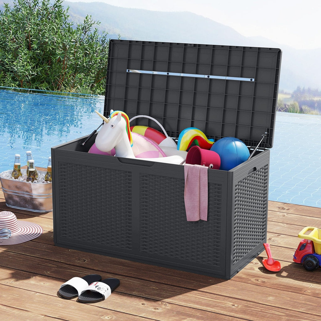 100 Gallon Resin Deck Box Outdoor Waterproof Storage Bench-Black