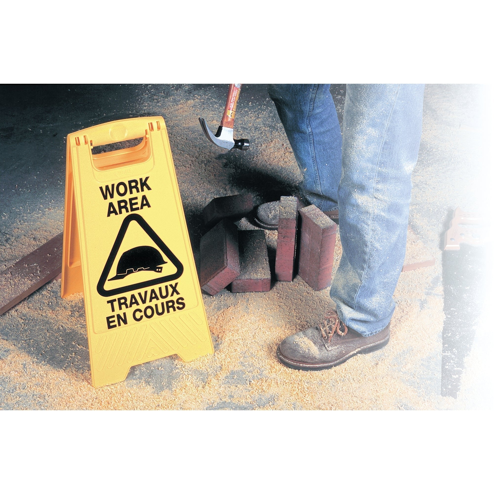 "Work Area/Travaux en Cours" Safety Sign, Bilingual with Pictogram