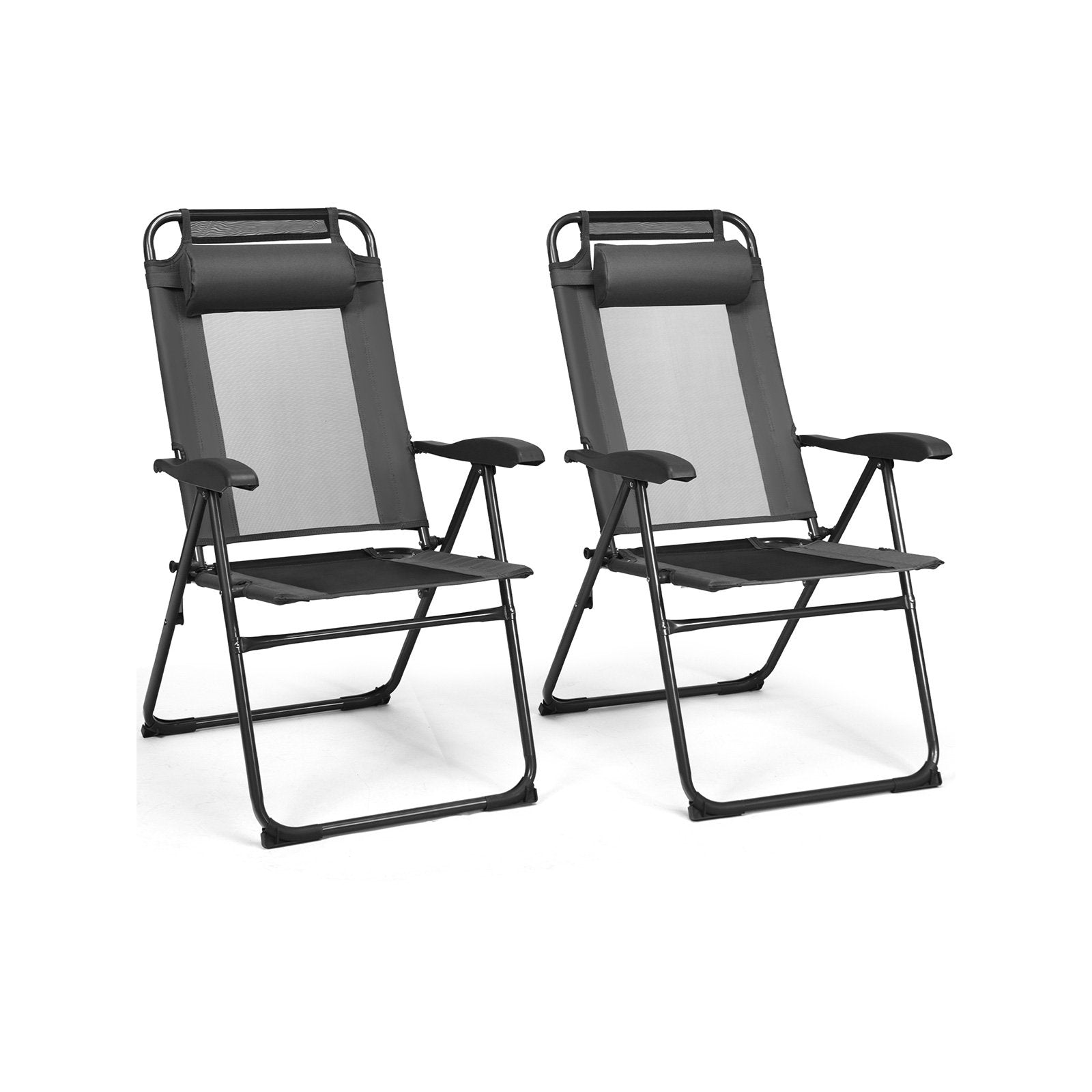 2 Pieces Patio Adjustable Folding Recliner Chairs with 7 Level Adjustable Backrest-Black