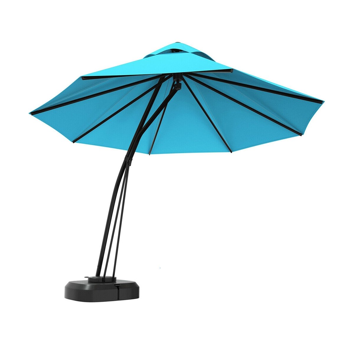 11 Feet Outdoor Cantilever Hanging Umbrella with Base and Wheels-Beige