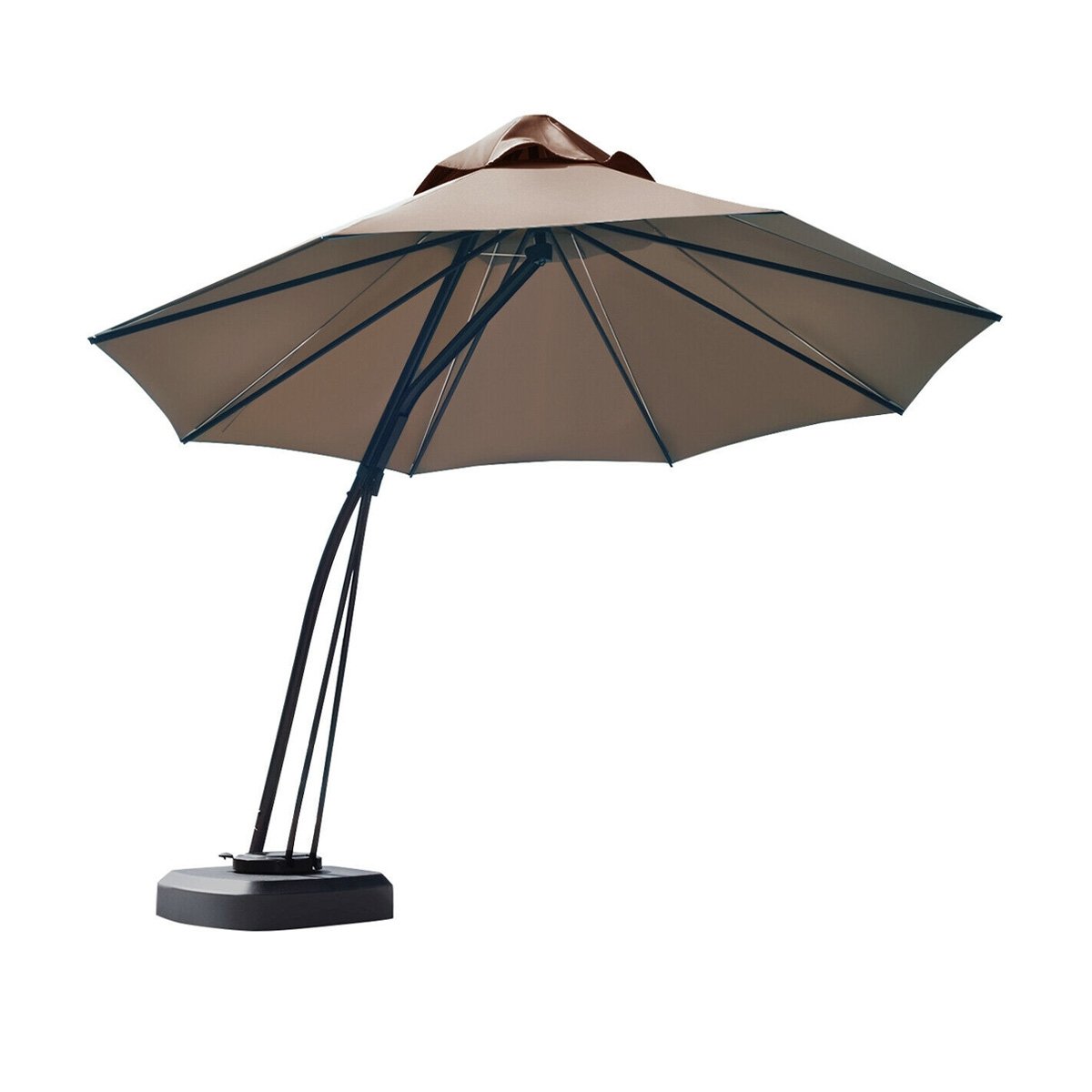 11 Feet Outdoor Cantilever Hanging Umbrella with Base and Wheels-Beige