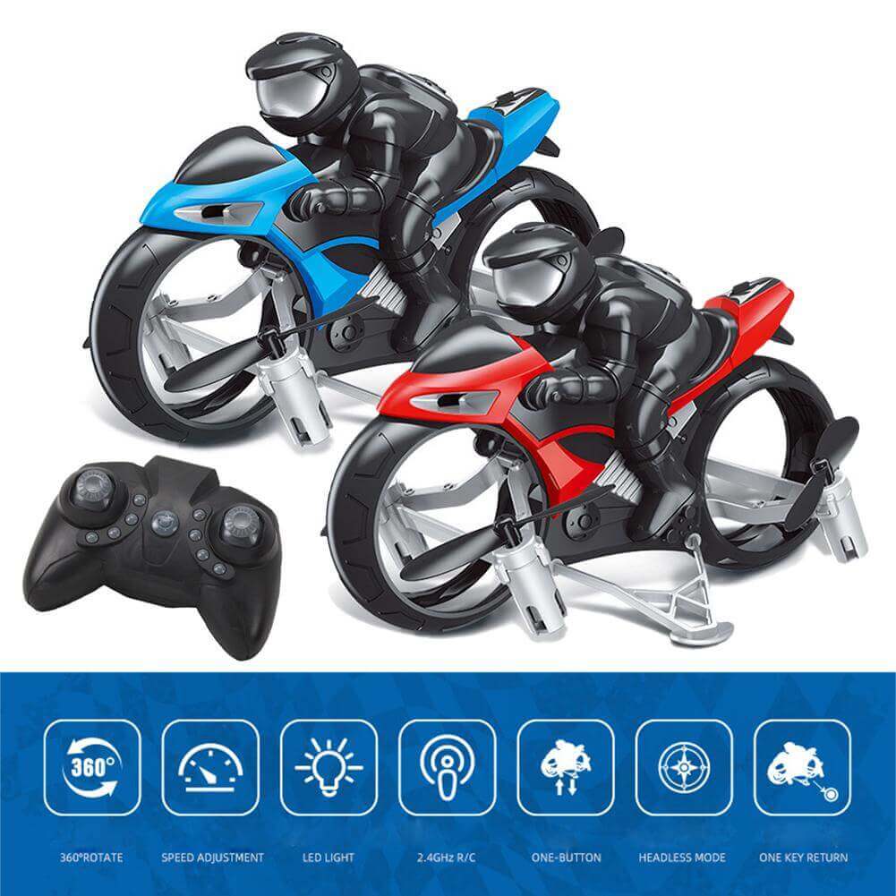 2.4GHz RC Motorcycle 2 In 1 Land Air Flying Motos Drone Toys With 360 Degree Rotation Drift Electric Motorcycle For Children