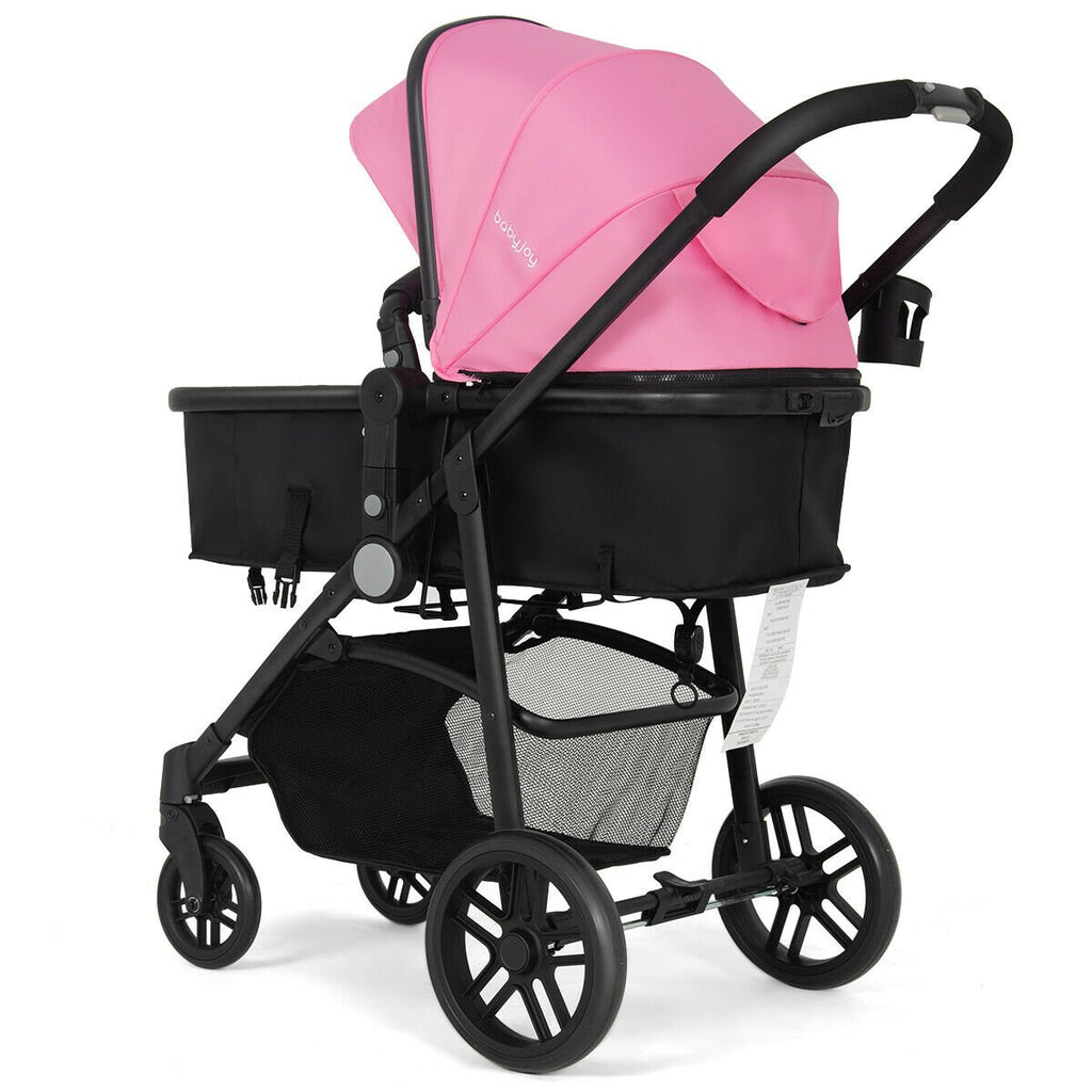 2 in 1 Foldable Pushchair Newborn Infant Baby Stroller-Black