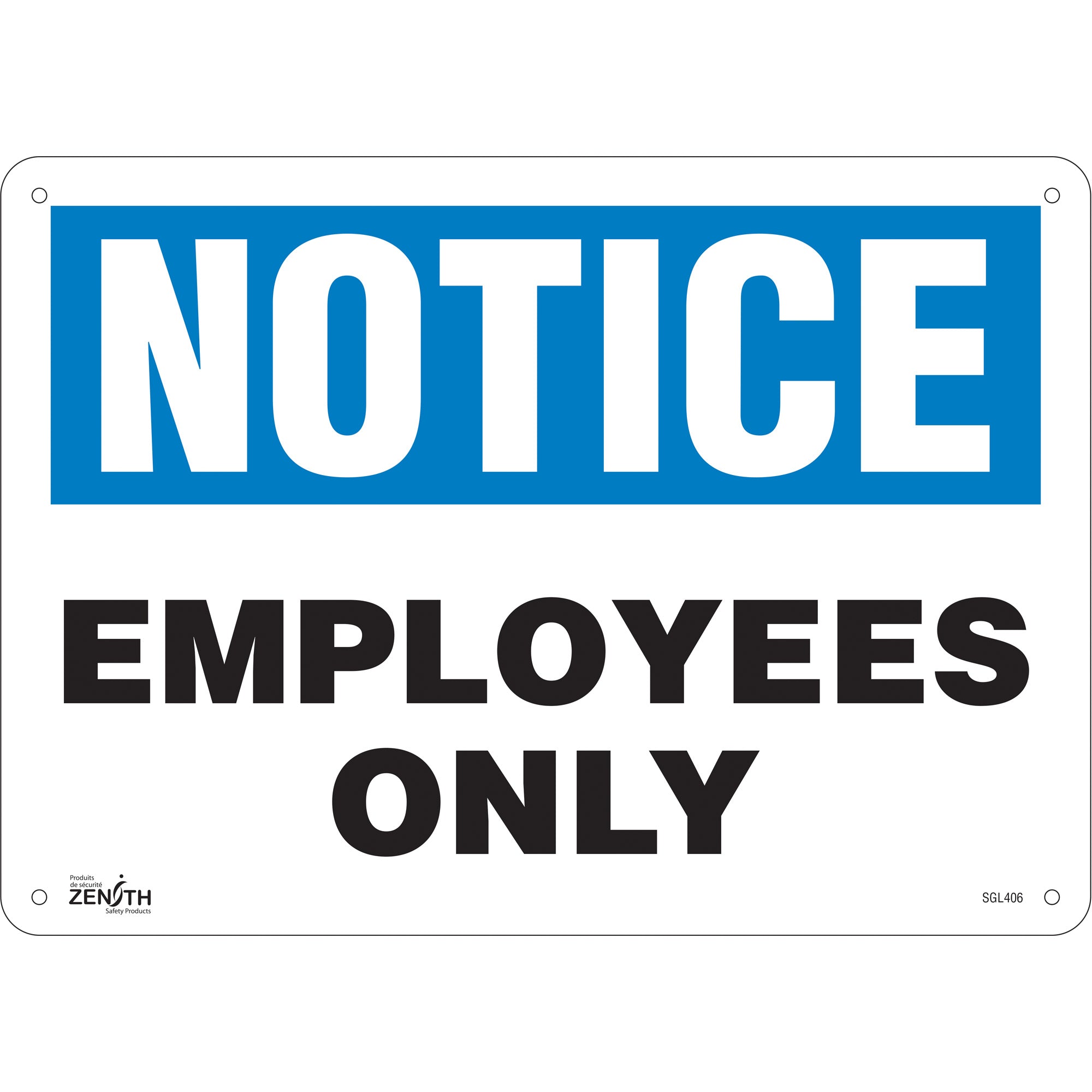 "Employees Only" Sign, 10" x 14", Aluminum, English