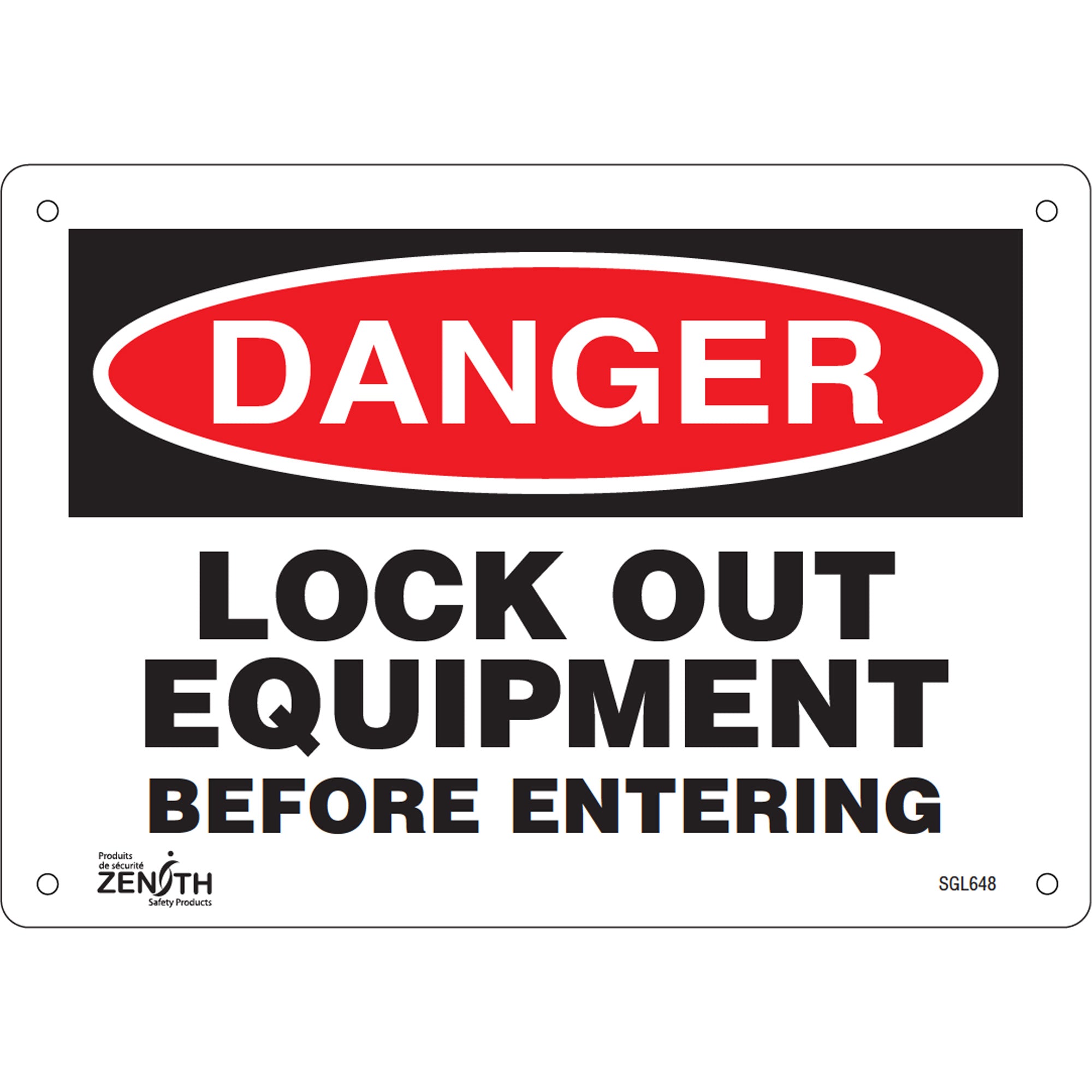 "Lock Out Equipment Before Entering" Sign, 7" x 10", Plastic, English