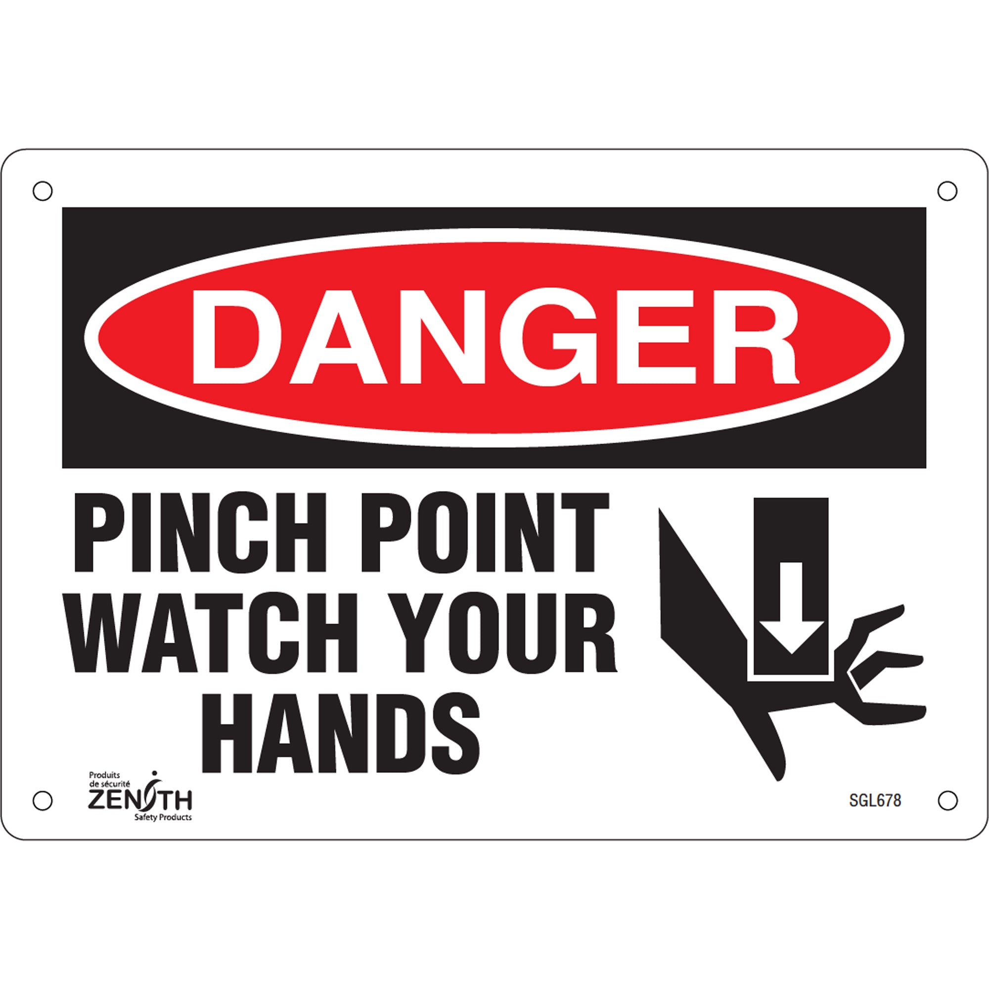 "Pinch Point" Sign, 7" x 10", Plastic, English with Pictogram