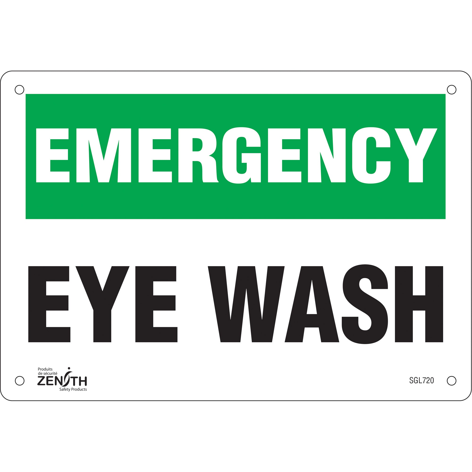 "Eye Wash" Sign, 7" x 10", Plastic, English