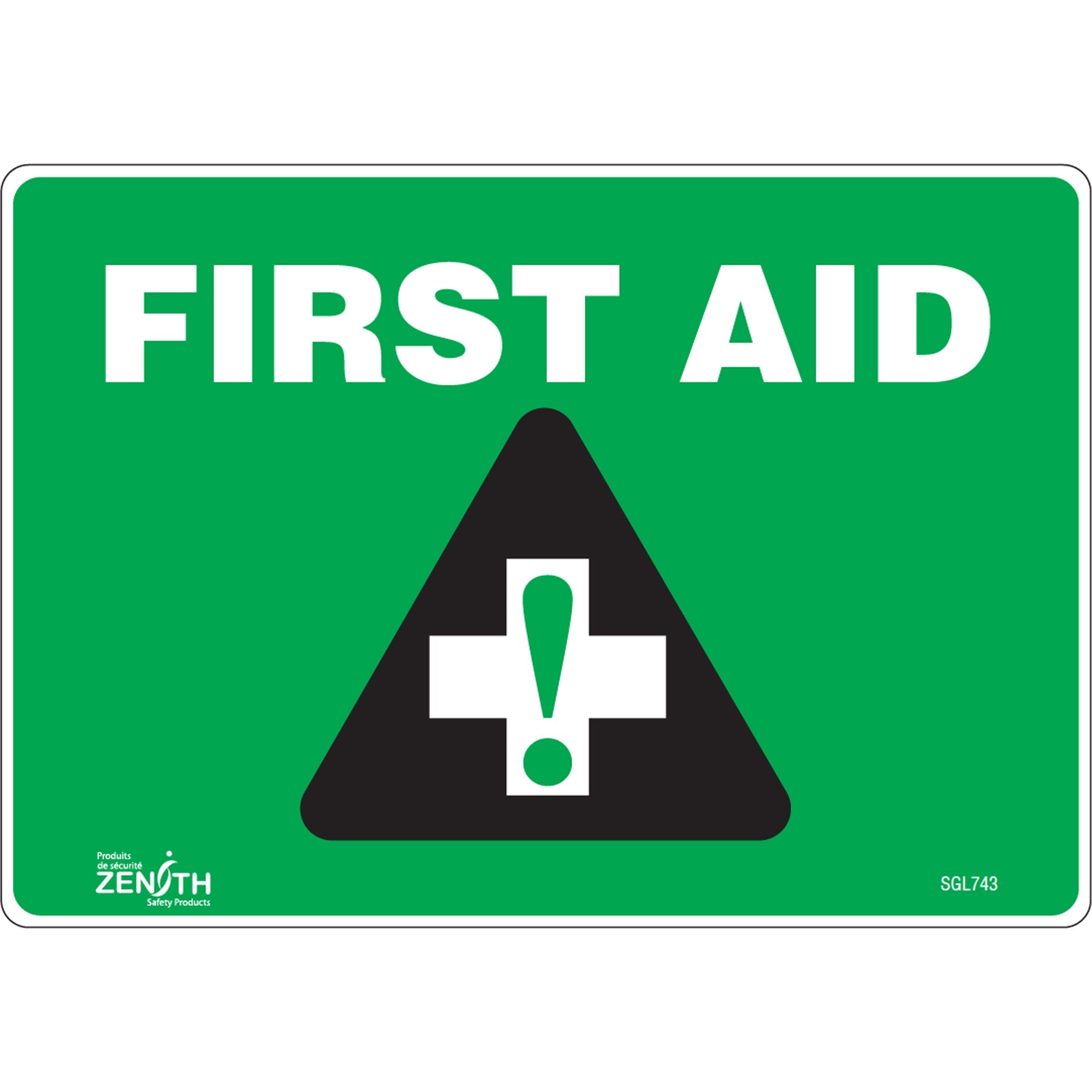 "First Aid" Sign, 7" x 10", Vinyl, English with Pictogram