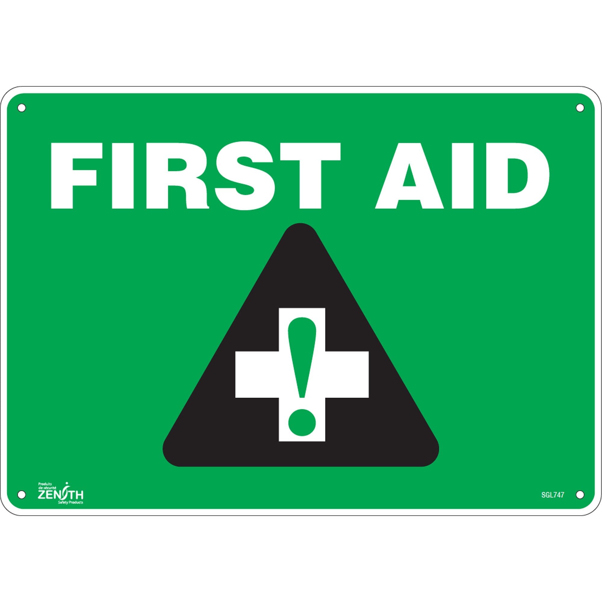 "First Aid" Sign, 10" x 14", Plastic, English with Pictogram